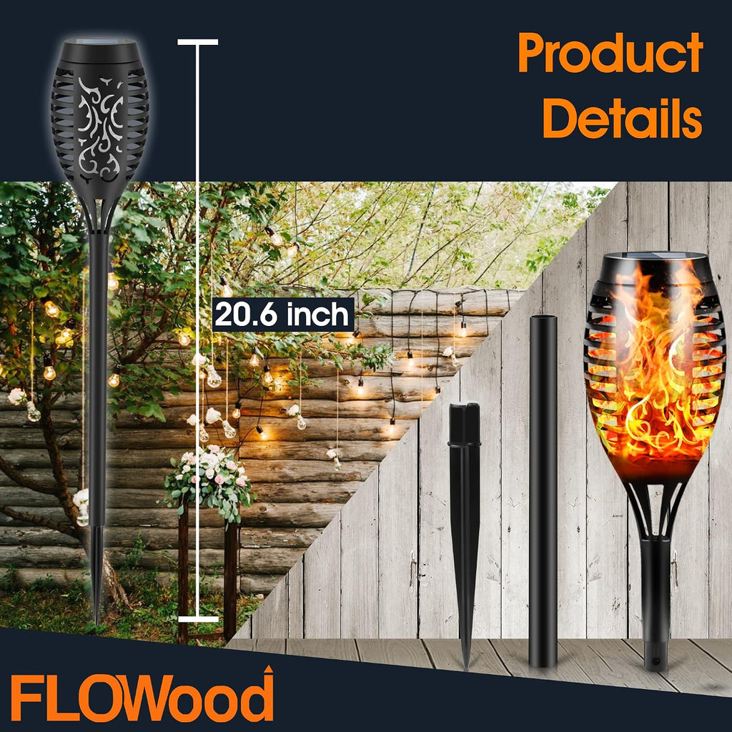 FLOWood 6er Solar Fackeln Garten LED Solarlampe IP65 wasserdicht Wegleuchte