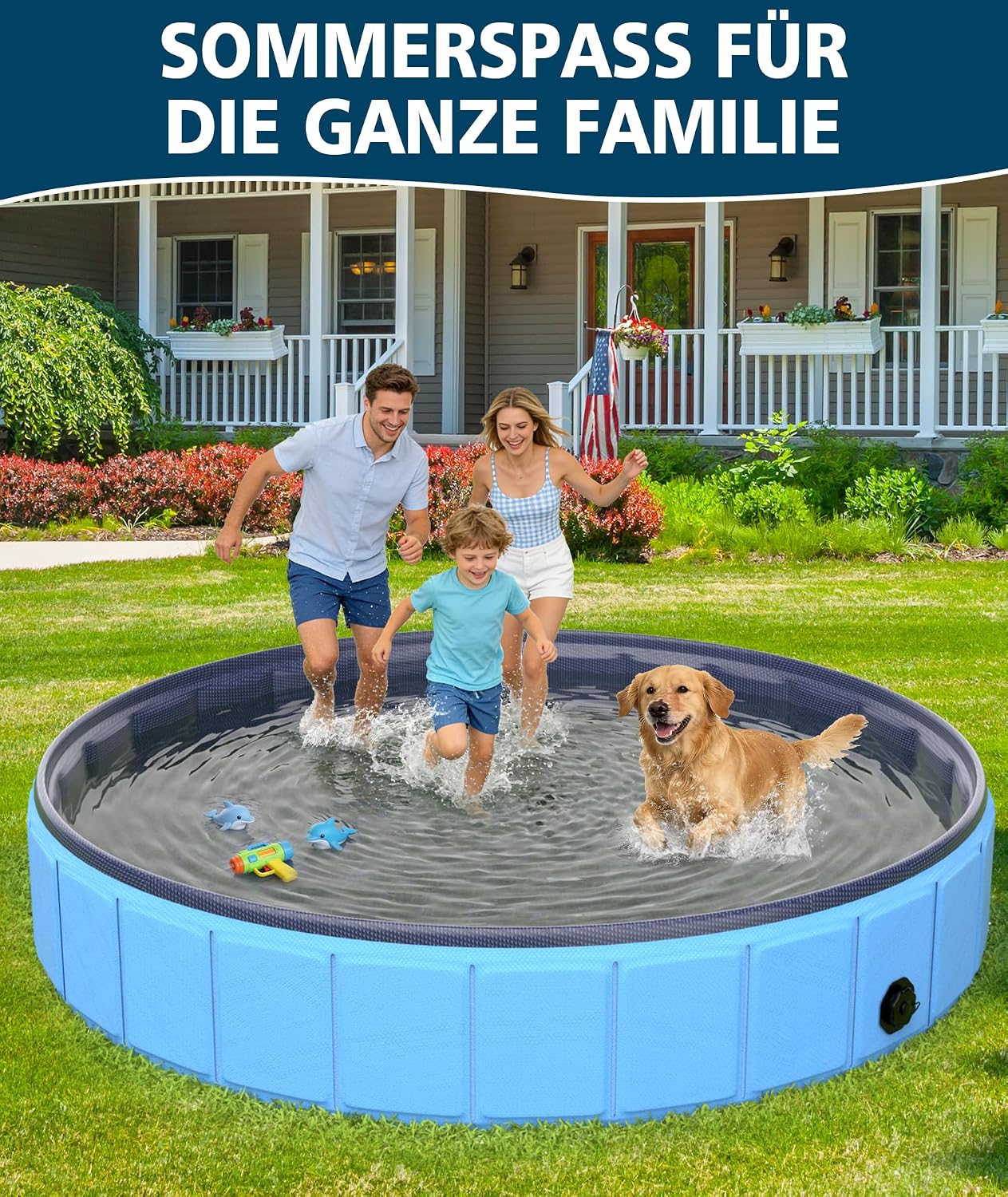 EPN Hundepool faltbar 200x40 cm PVC extra gross rutschfester Boden 140cm-200cm