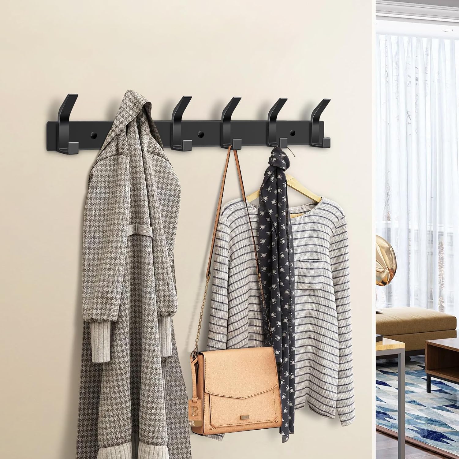 Kleiderhaken Wand 2er Set Hakenleiste Garderobe mit 6 Haken schwarz