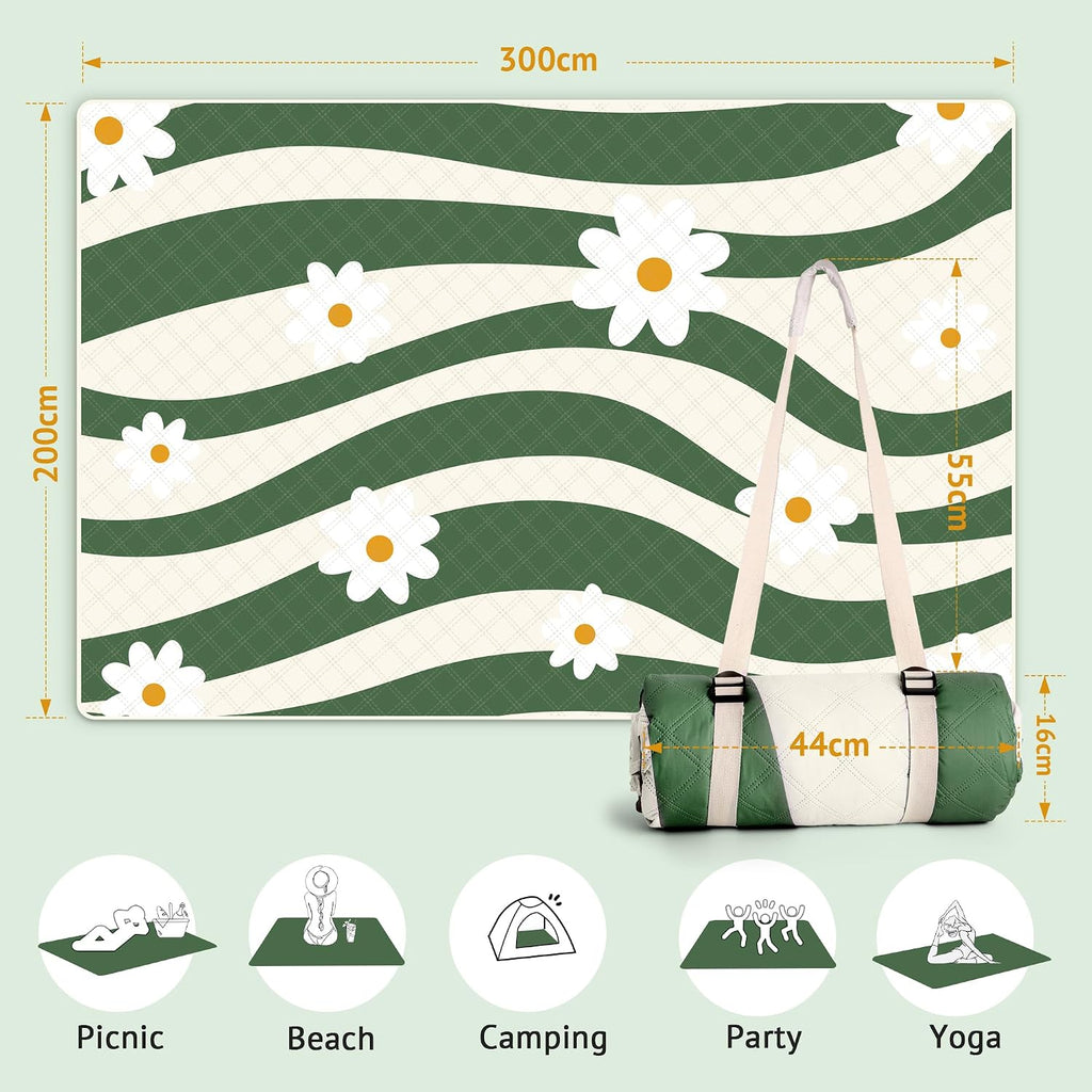 LARUTAN Strand- und Picknickdecke 200 x 200 cm wasserdicht mit Tragegurt 200cm-3