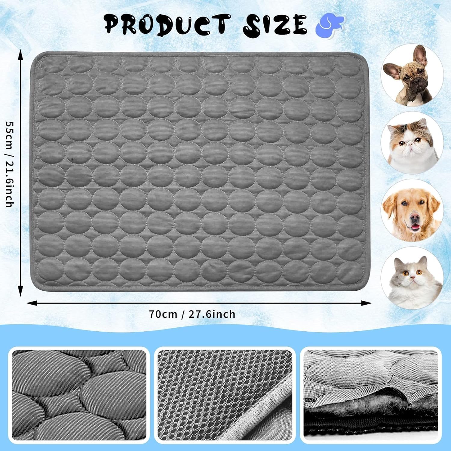 Kuehlmatte Hunde 70×55 cm blau - kuehlende Hundedecke abwischbar robust