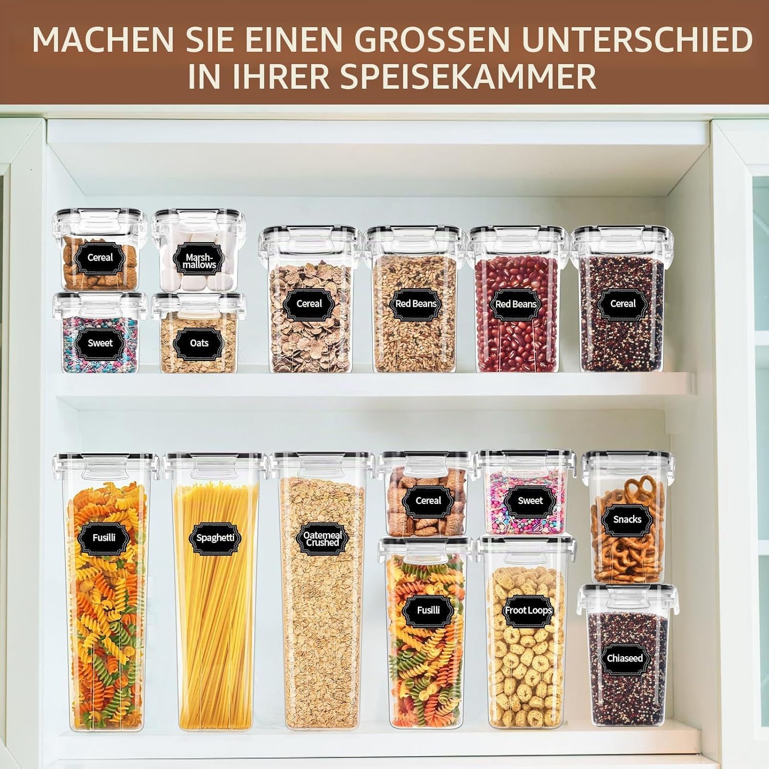 36er Set luftdichte Vorratsdosen Lebensmittelbehaelter Kuechen Organizer