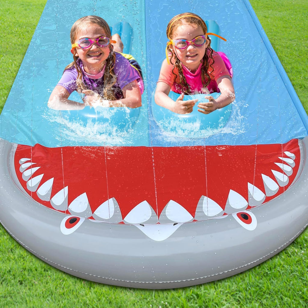 Sonnewelt 550x145 cm Doppel-Wasserrutsche mit 2 Bodyboards Garten