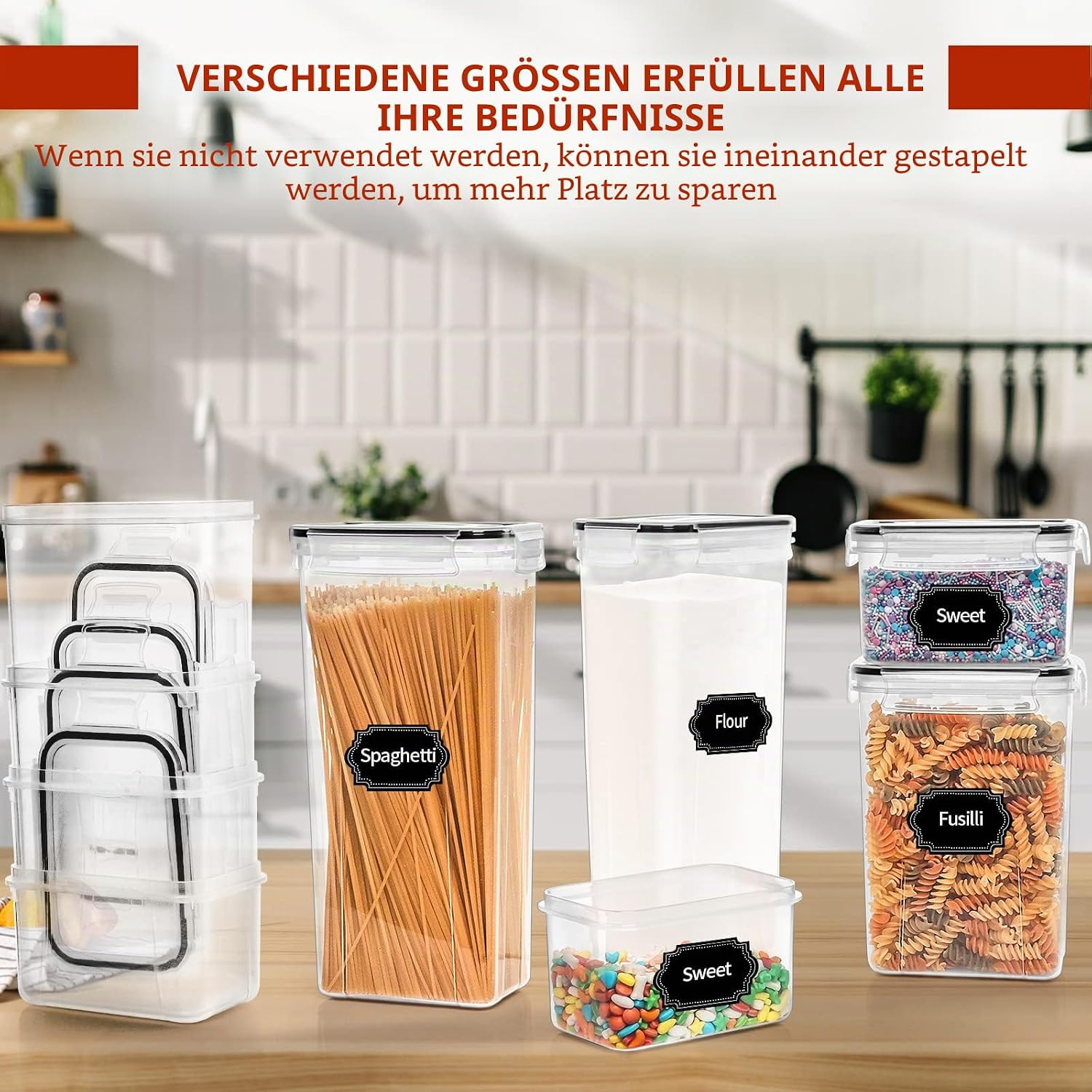 24er Set Vorratsdosen mit luftdichtem Deckel schwarz Kuechenbehaelter