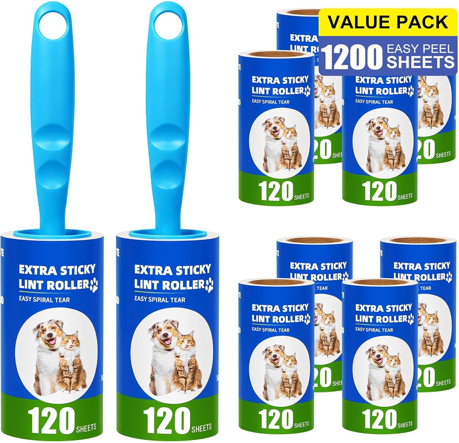 Fusselroller 10 Rollen à 120 Blatt extra stark mit 2 Griffen fuer Kleidung Sofa H