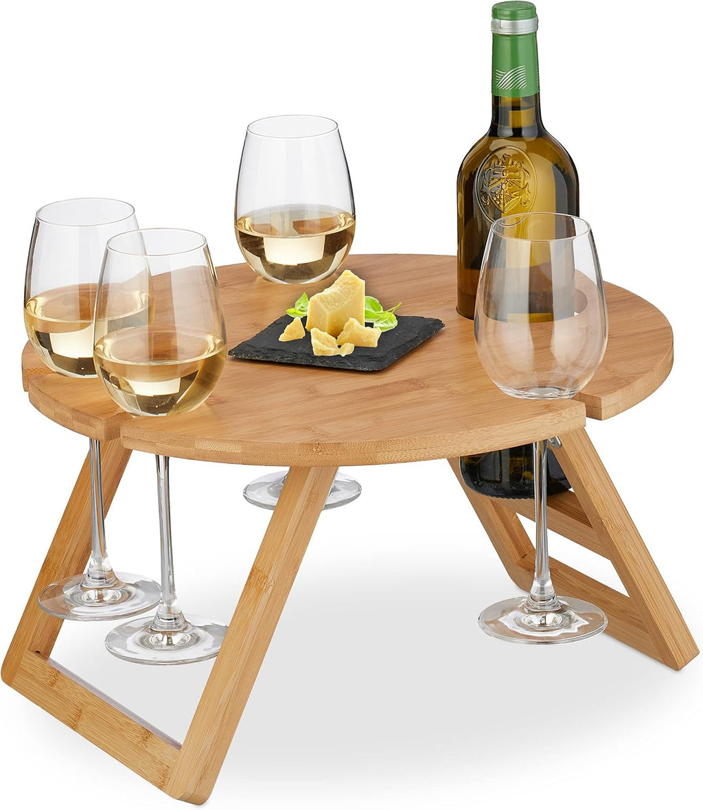 Relaxdays Bambus Beistelltisch klappbar 22x39 cm mit Weinglashaltern und Flasche
