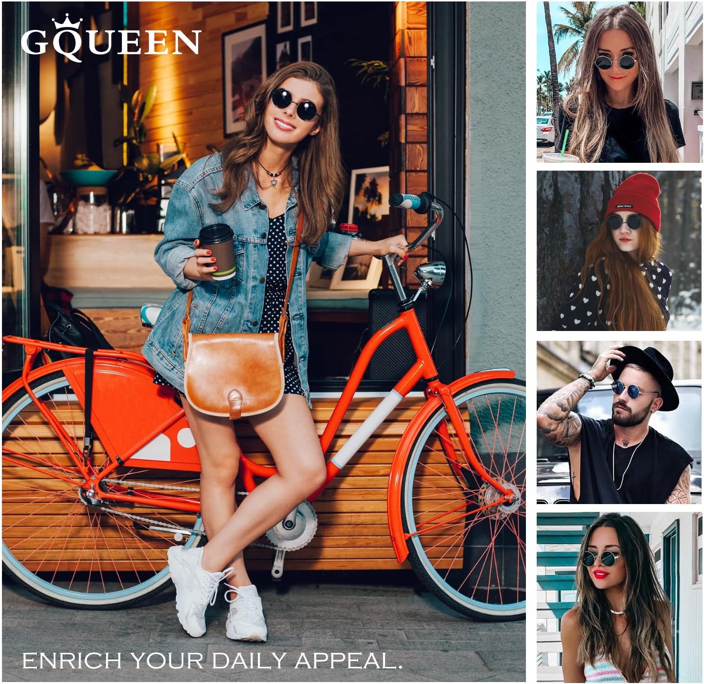 GQUEEN Polarisierte Retro Sonnenbrille rund UV400 Herren Damen MEZ1