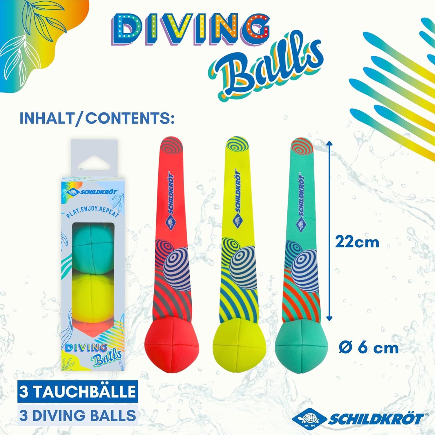 Schildkroet Neopren Diving Balls 3 Tauchbaelle mit Schweif Sandfuellung Pool Tauche