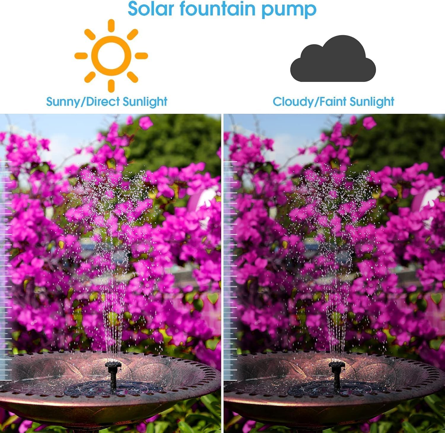 AISITIN Solarbrunnen 6 Sprueh‑Effekte schwimmende Teichpumpe 160mm-182mm