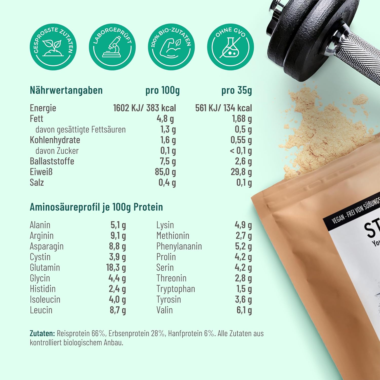 Ultimate Protein Bio Vegan Eiweisspulver 1 kg 85% Protein ohne Zucker