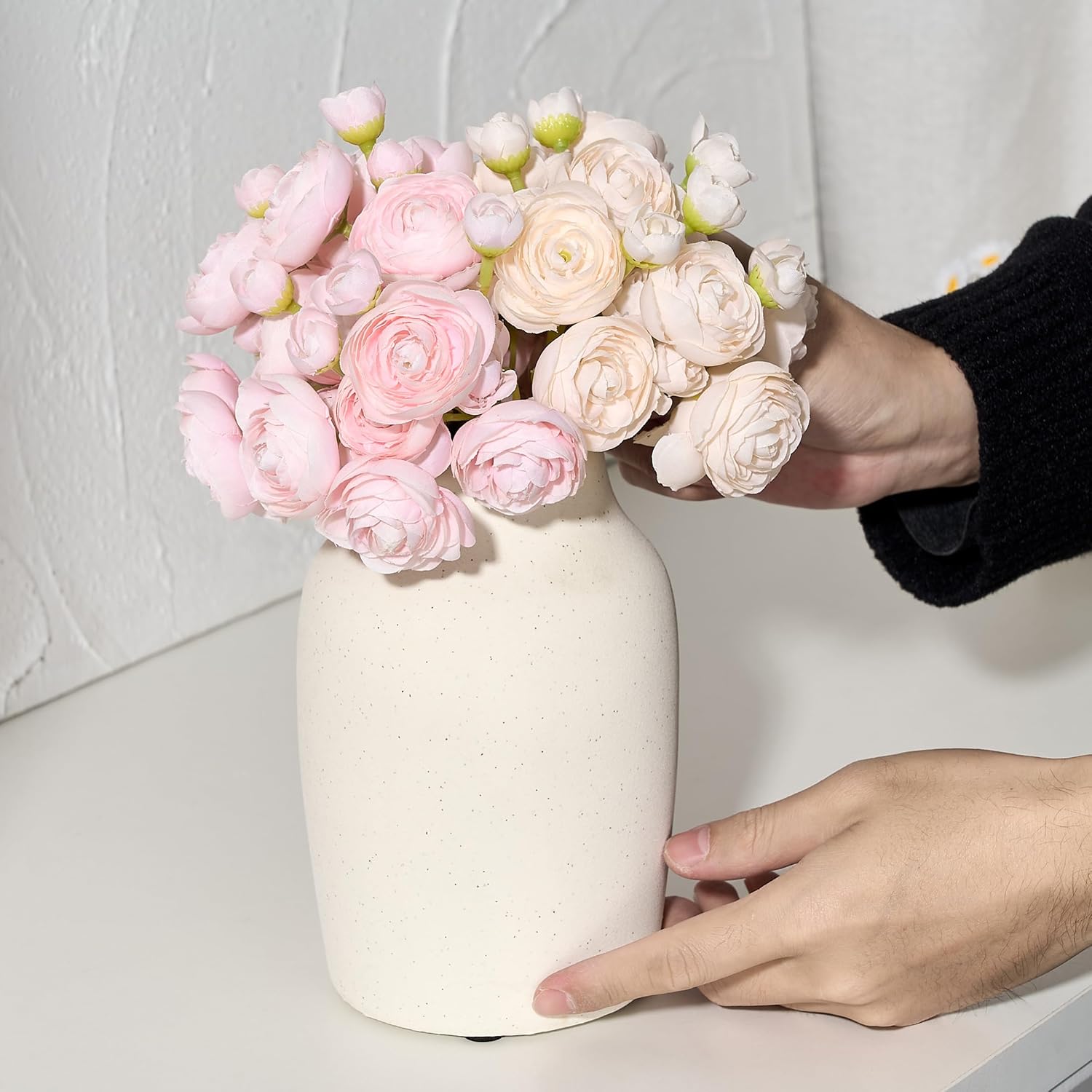Rustikale Keramik Blumenvase 18,3 cm Boho Terrakotta Bauernhaus Deko