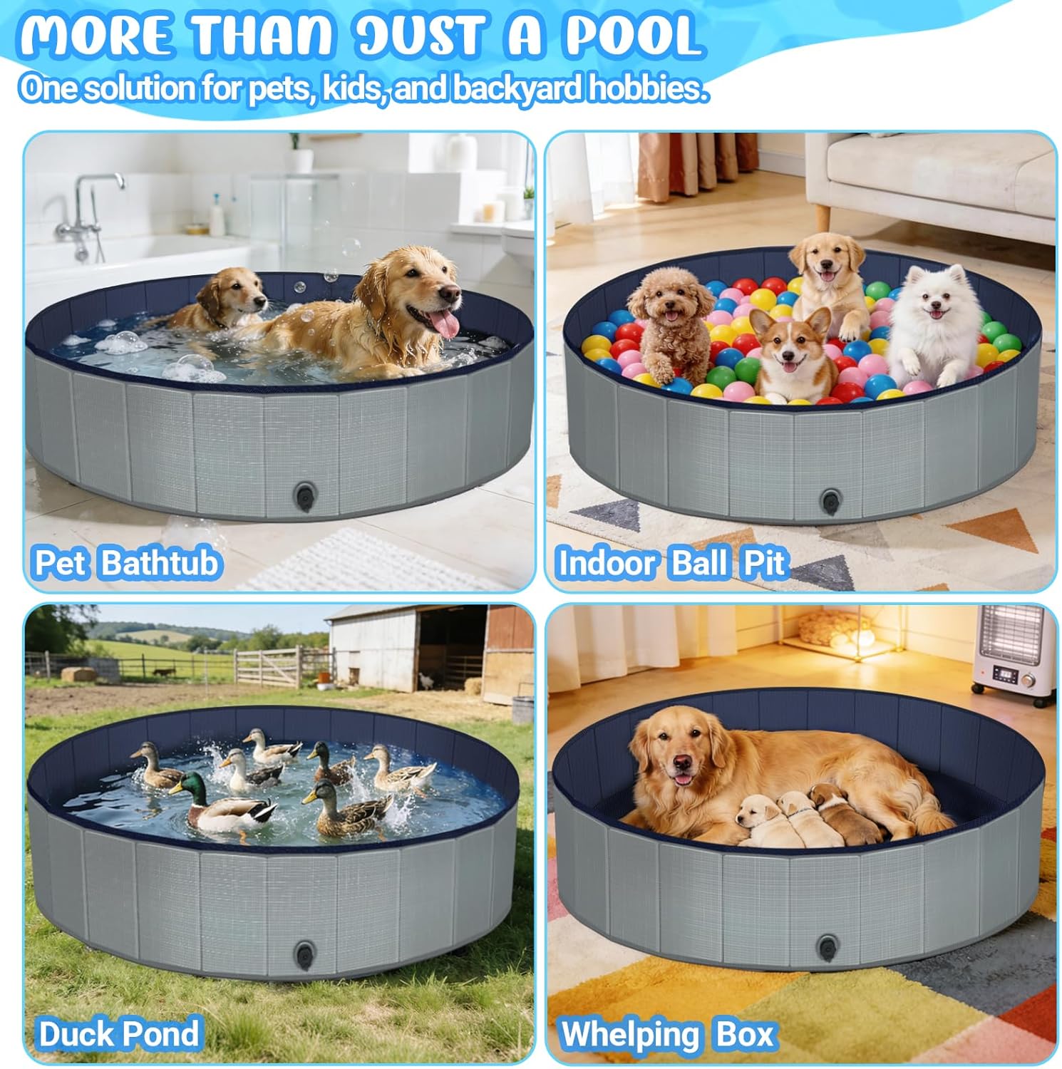 Faltbarer Hundepool Grau 100x30 cm, rutschfester Boden, 100cm-180cm