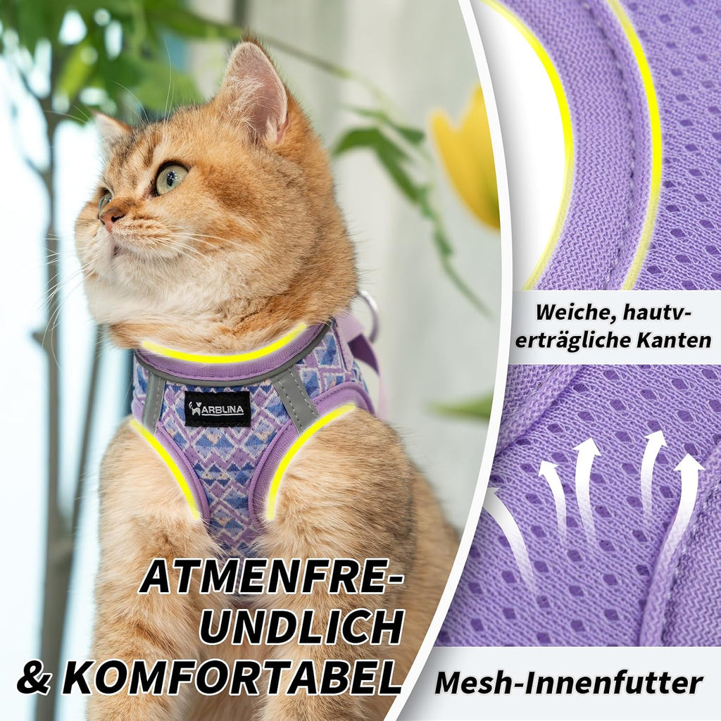 Arblina Katzengeschirr weich atmungsaktiv mit Reflektor und Leine in mehreren Farben