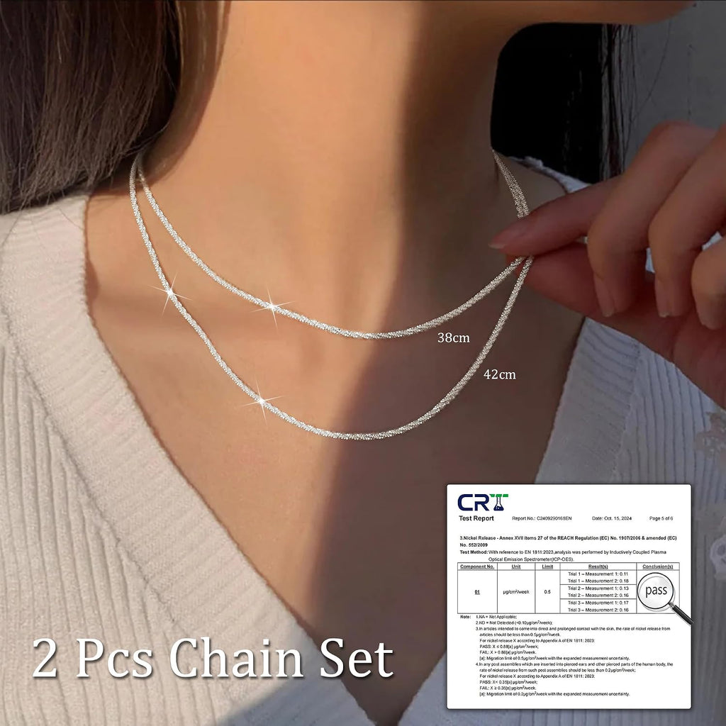 CASSIECA Damen 2er Set Silber Ketten Layered Singapur- und Popcornkette
