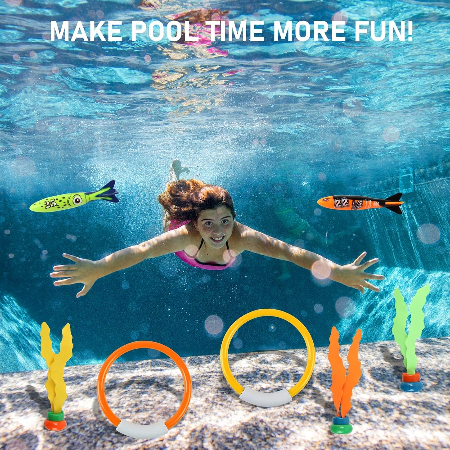 Unterwasser Tauchspielzeug Set 11tlg Tauchringe Torpedo Pool Kinder 4-12 Jahre