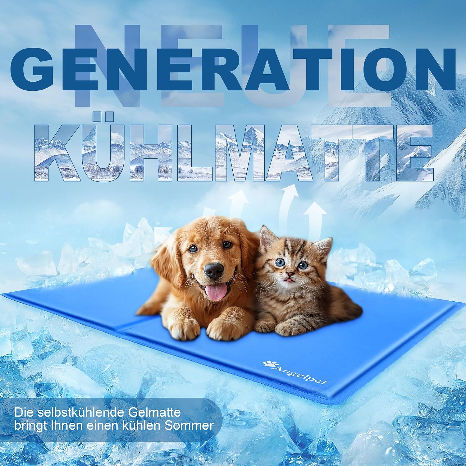 Angelpet Kuehlmatte XL 120x80 cm Grau selbstkuehlende Gelmatte fuer Hunde Katzen