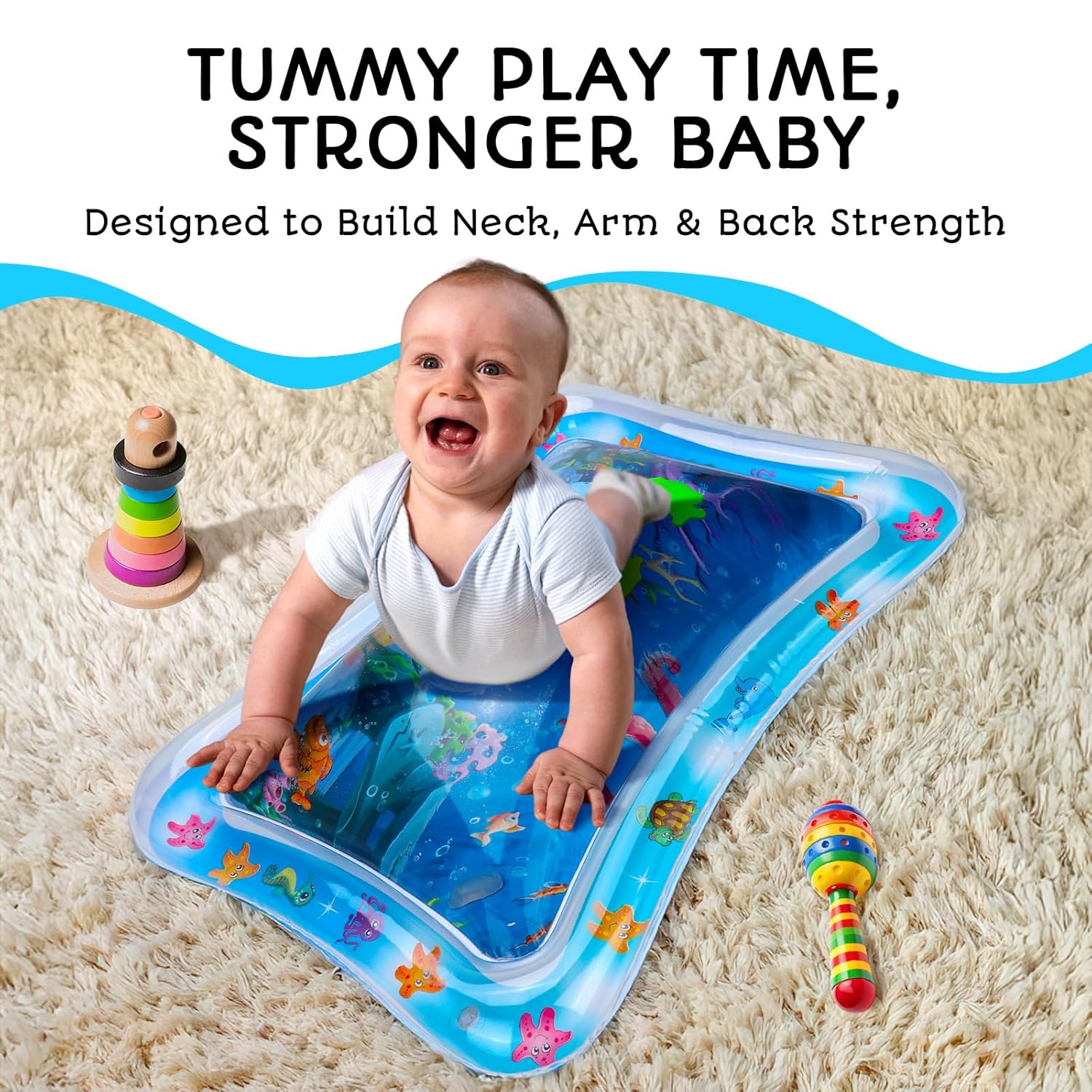 Avec Maman Baby Wassermatte Blau 3-12 Monate BPA-frei Sensorik Bauchlage