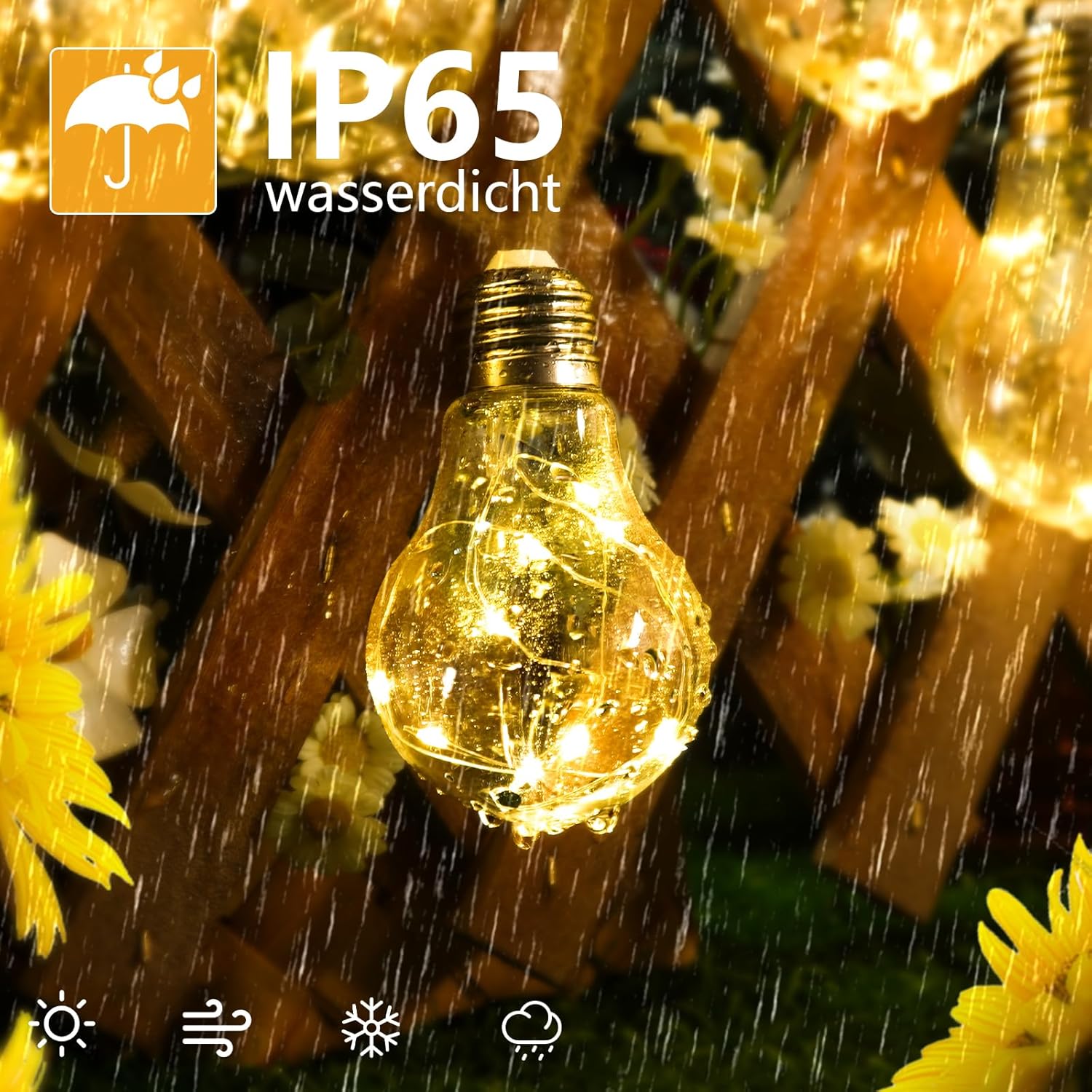 Goffii Solar Lichterkette Aussen 20 LED 12,5 m warmweiss 8 Modi Timer