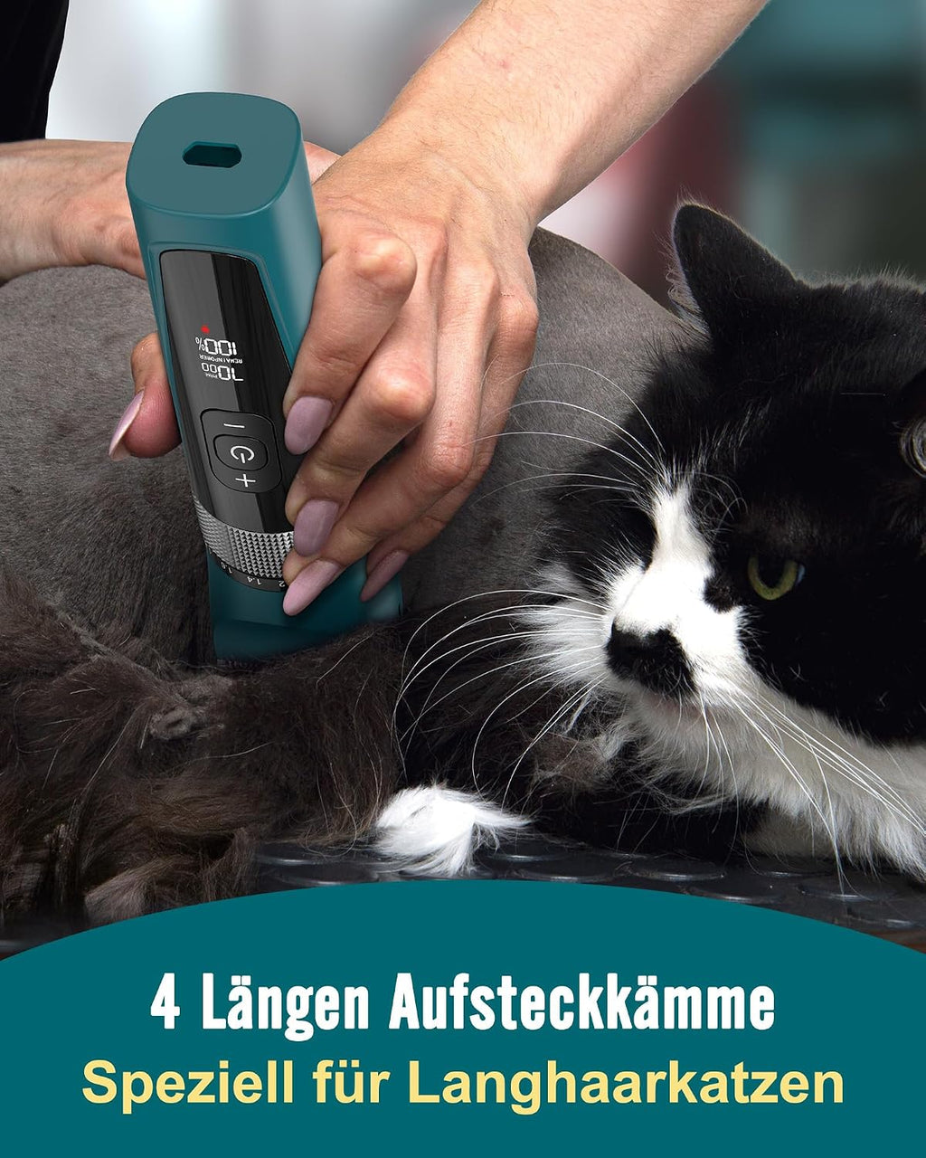 Oneisall Katzenhaarschneider kabellos 5 Stufen LCD Display wasserdicht Grün