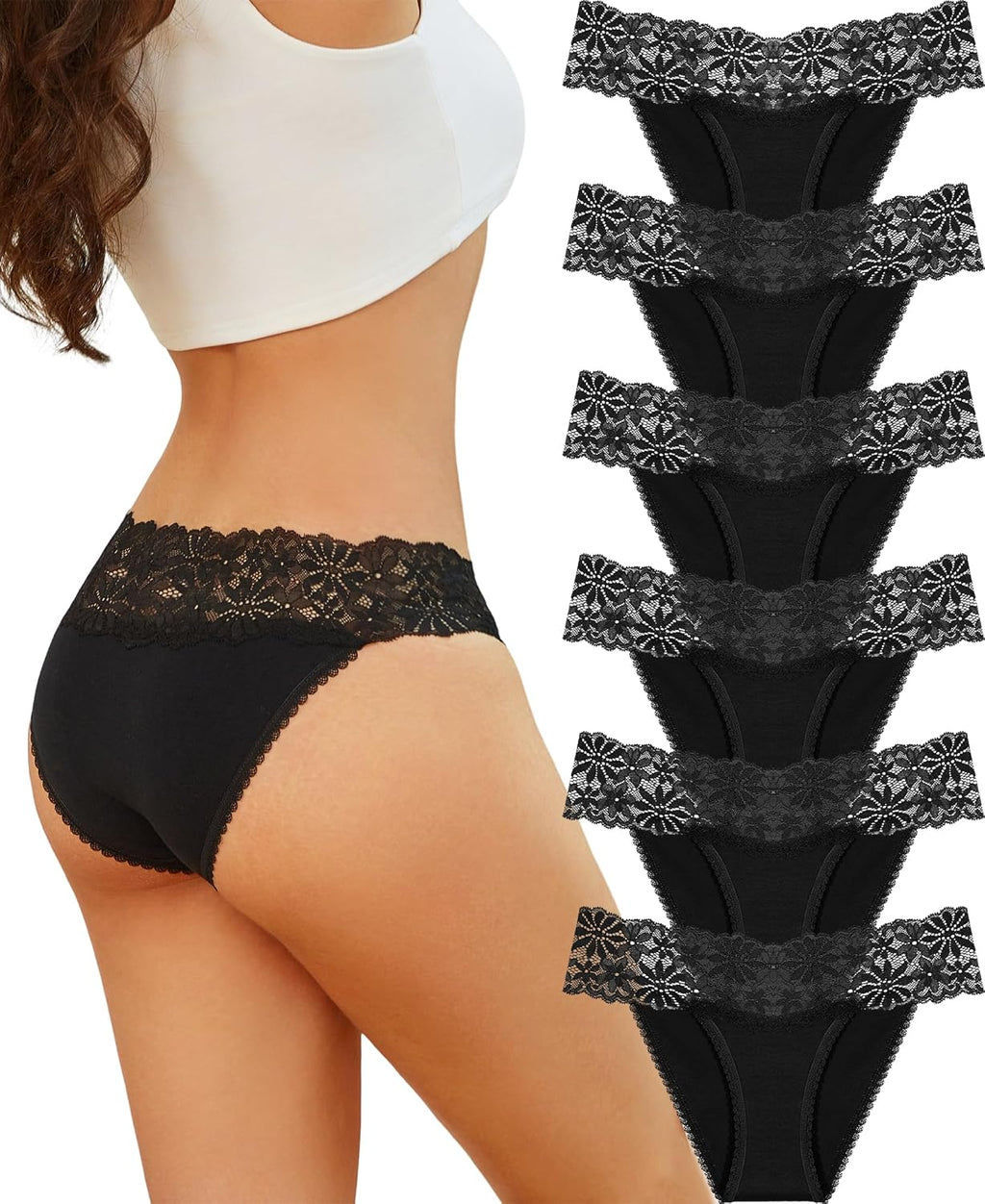 6er Pack Damen Hipster Slips Baumwolle mit Spitze atmungsaktiv S-XL