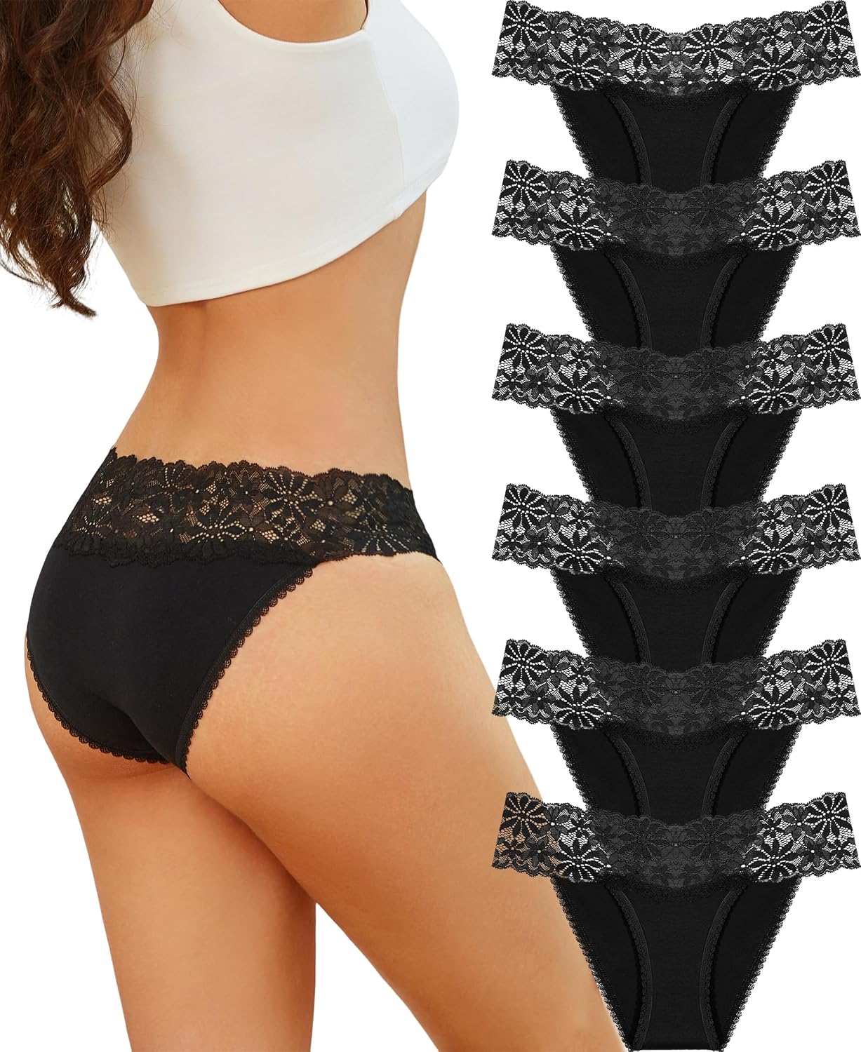 6er Pack Damen Hipster Slips Baumwolle mit Spitze atmungsaktiv S-XL