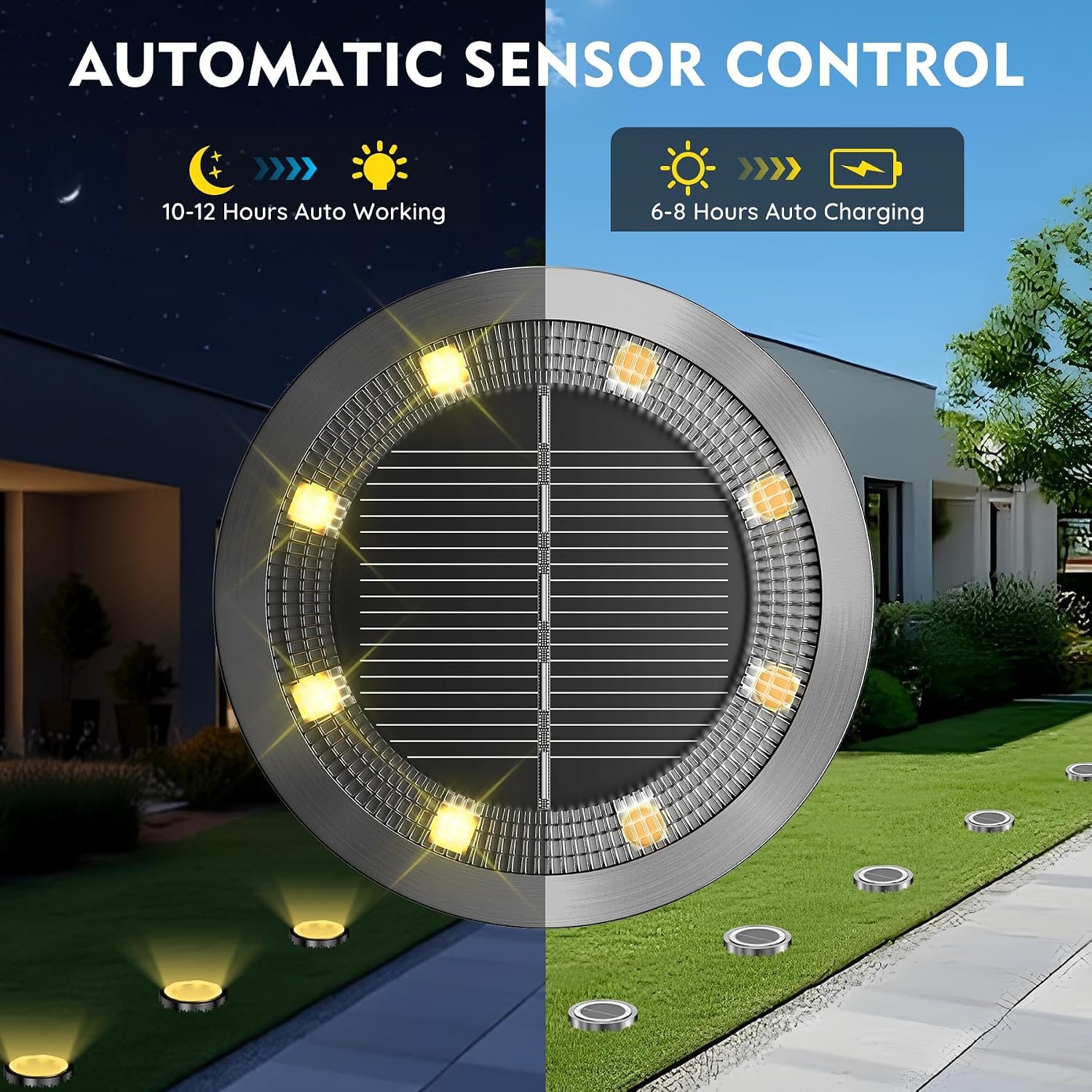 12er Solar Bodenleuchten Aussen 8 LED Warmweiss IP65 Edelstahl Kunststoff