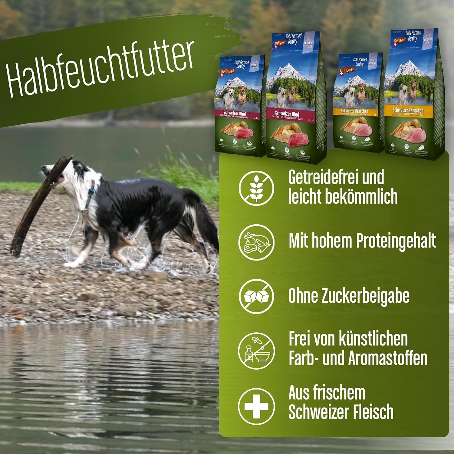 DeliBest Adult Sensitive Hundefutter Schweizer Rind getreidefrei verschiedene Sorten