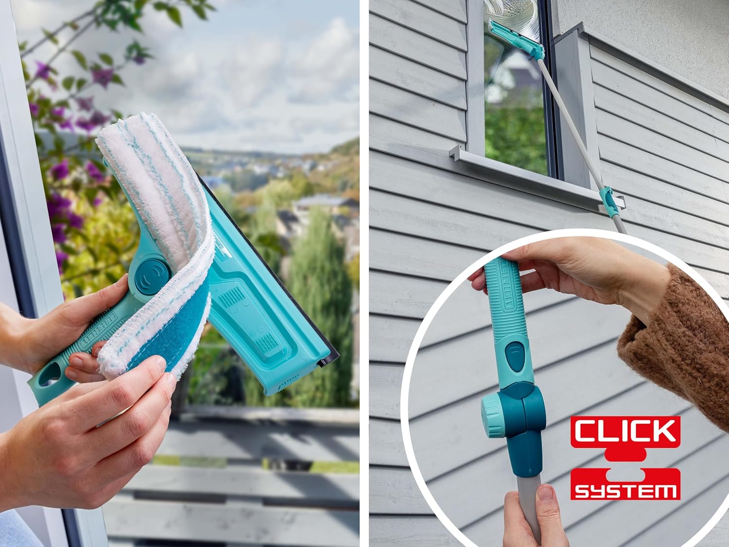 Leifheit Fensterwischer 4in1 Click System Fensterabzieher Glasreiniger