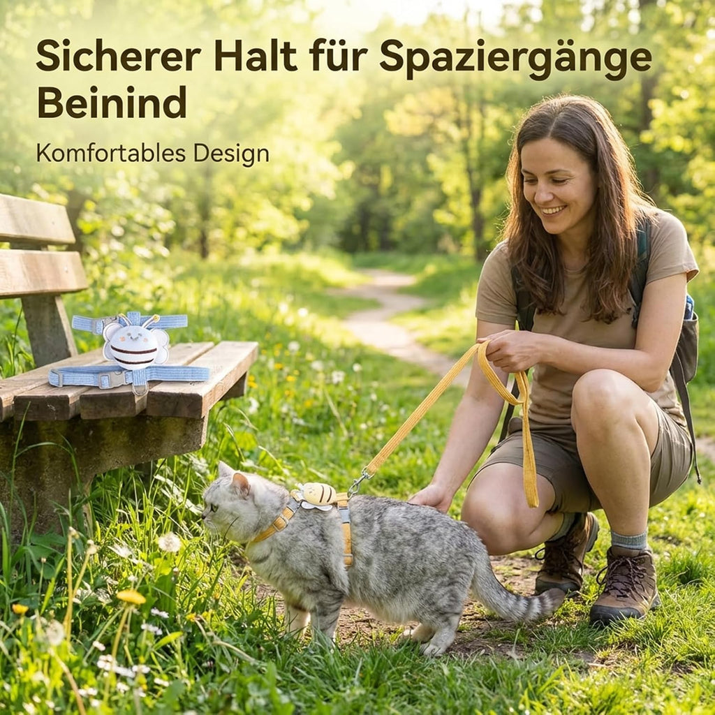 Katzengeschirr verstellbar 2er Set atmungsaktiv Softgeschirr mit Leine Brustgurt