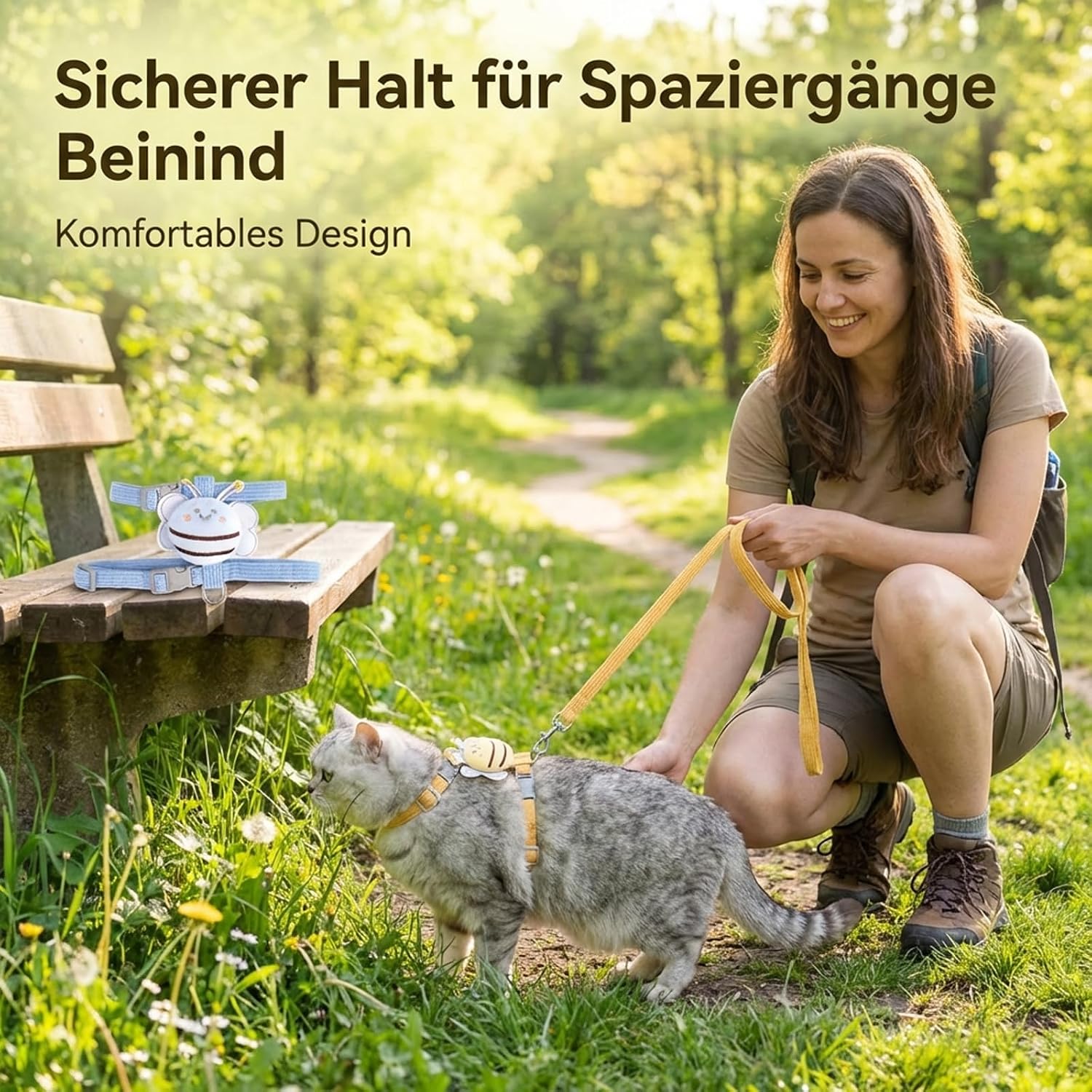 Katzengeschirr verstellbar 2er Set atmungsaktiv Softgeschirr mit Leine Brustgurt