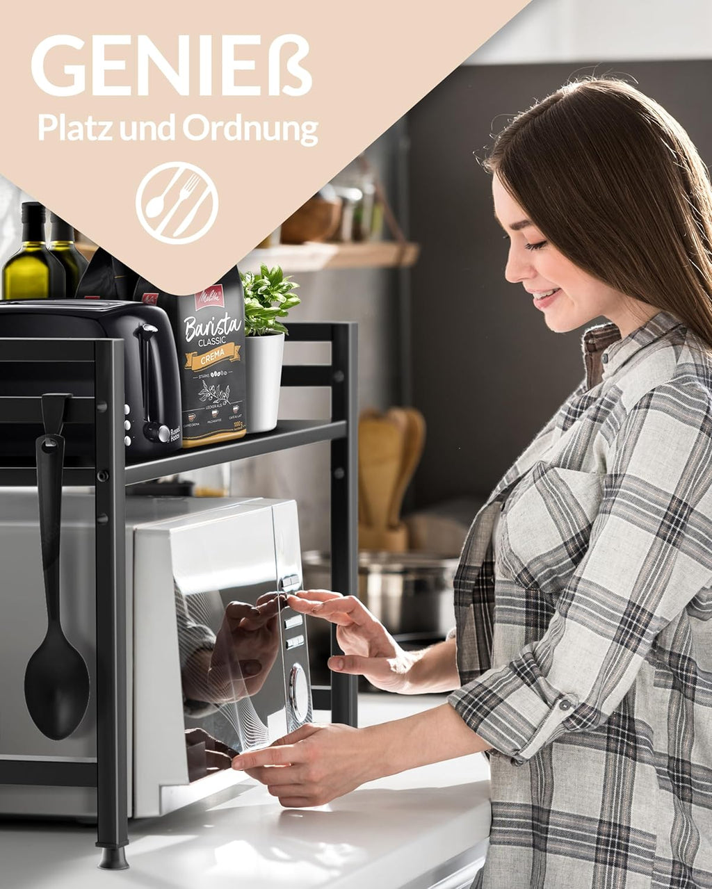 Kuechenregal 2-stufig Mikrowellenhalter stehendes Mikrowellenregal