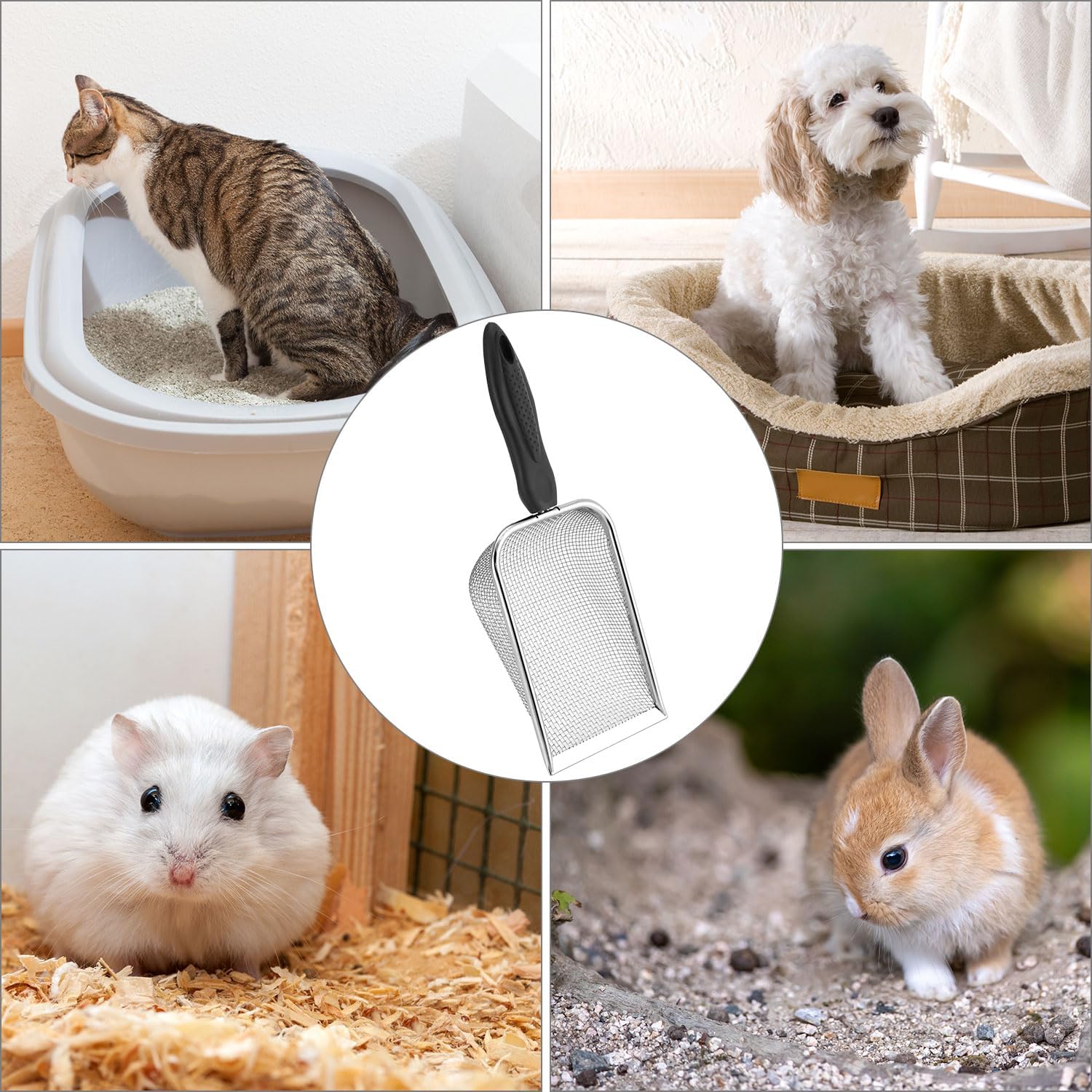 QWORK Sandsieb Edelstahl 2x2 mm Maschen mit Metallschaufel für Hamster Sand