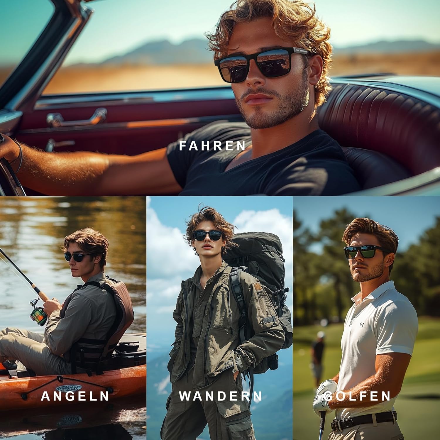 Polarisierte Sonnenbrille Herren Damen rechteckig UV400 Schutz fuer Angeln Fahren