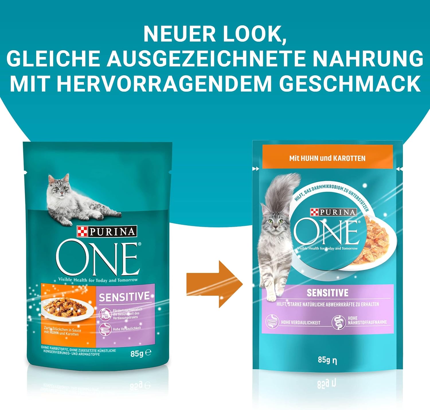 Purina ONE Sensitive Katzenfutter nass Huhn 26 x zarte Stueckchen in Sauce 85