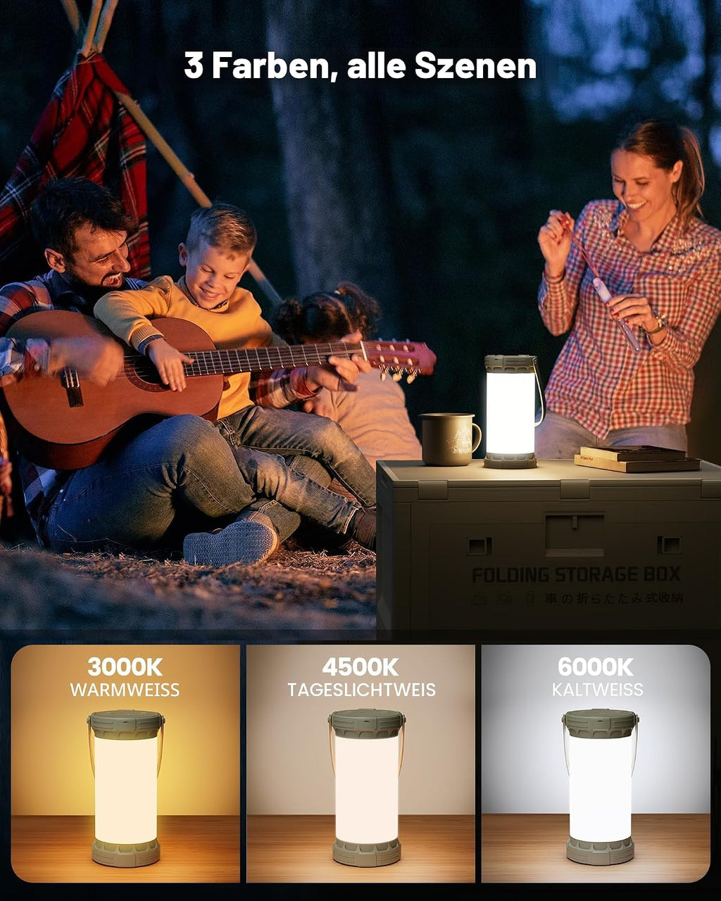Glocusent Campinglampe 1500 lm 135 LED 5000 mAh wiederaufladbar SOS 5 Stufen