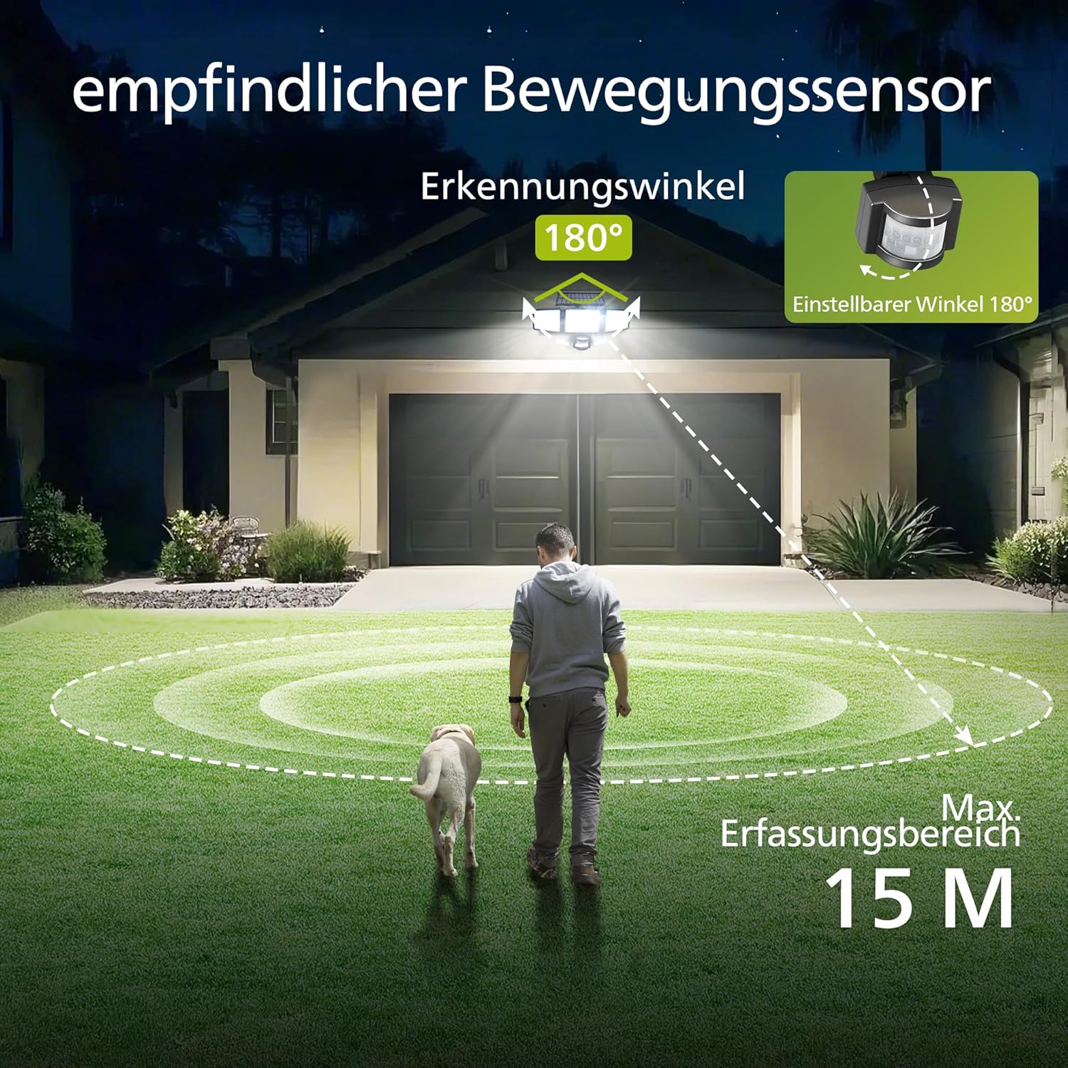 Philips Solar Aussenwandfluter 3 Koepfe 302 LED 1200 lm Bewegungsmelder IP65 (2 St