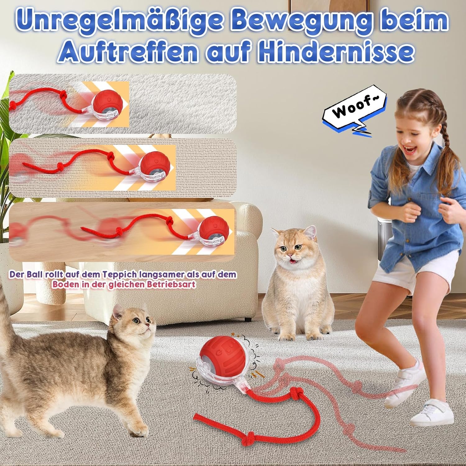 Elektrischer Katzenball LED mit Sound interaktives Katzenspielzeug