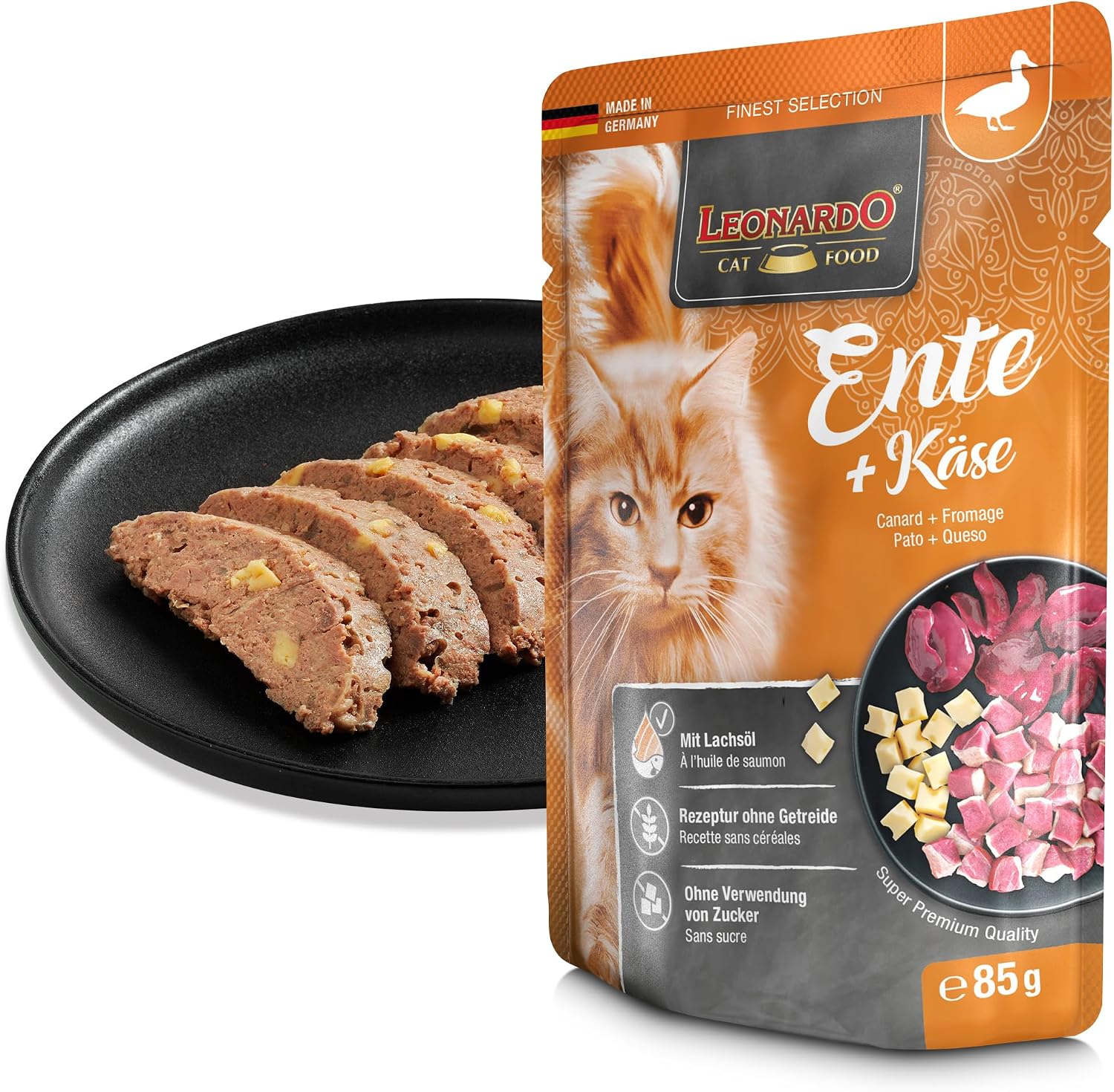 LEONARDO Katzenfutter nass Finest Selection 6x85g Huhn Fasan Kaninchen Ente Kalb