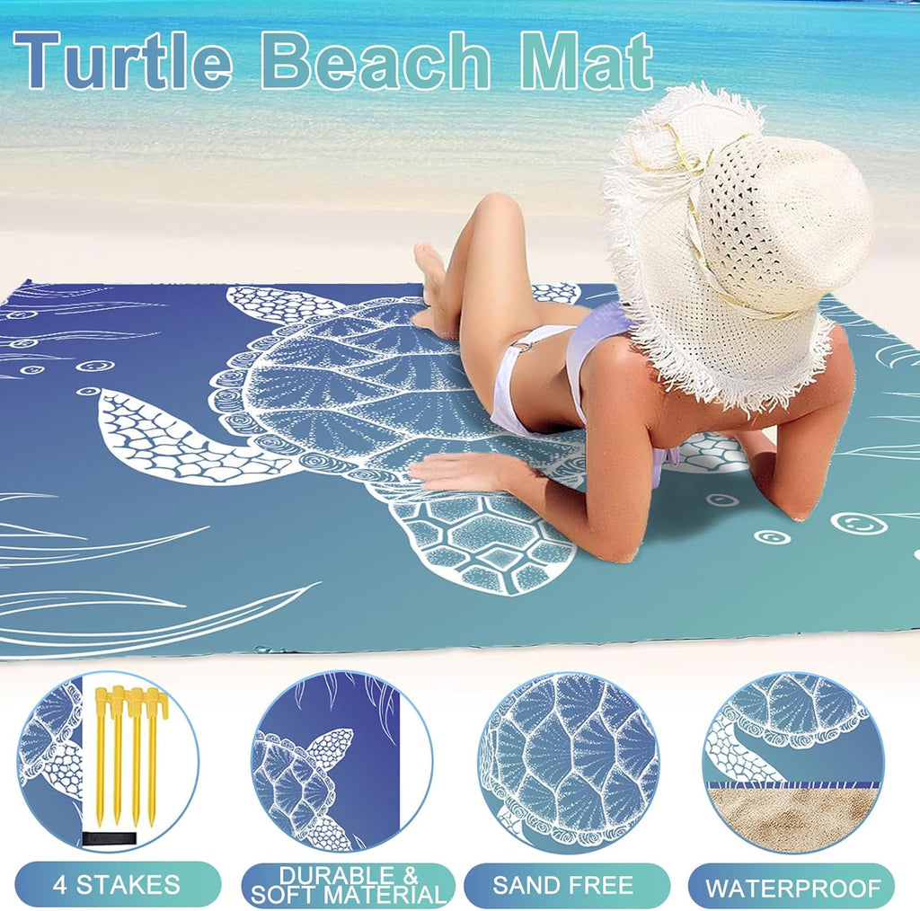 Strandmatte sandfrei wasserdicht 200 x 210 cm XXL mit 4 Heringen