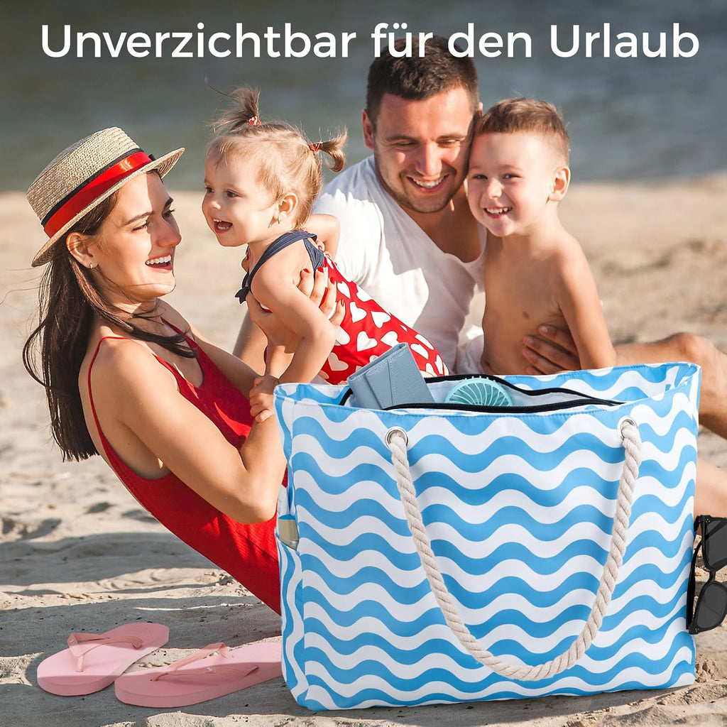 benpen Strandtasche XXL mit Reissverschluss Damen Faltbar Grosse Badetasche