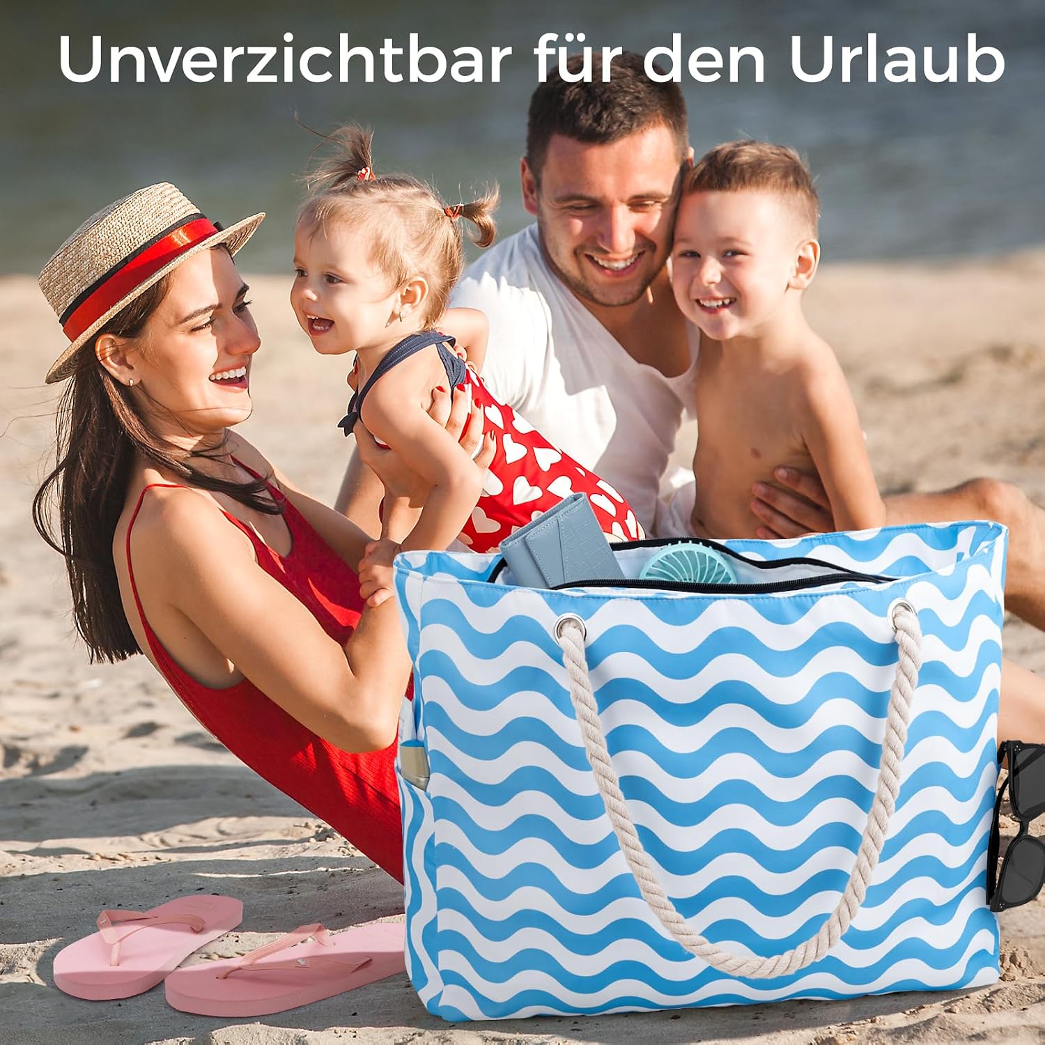 benpen Strandtasche XXL mit Reissverschluss Damen Faltbar Grosse Badetasche