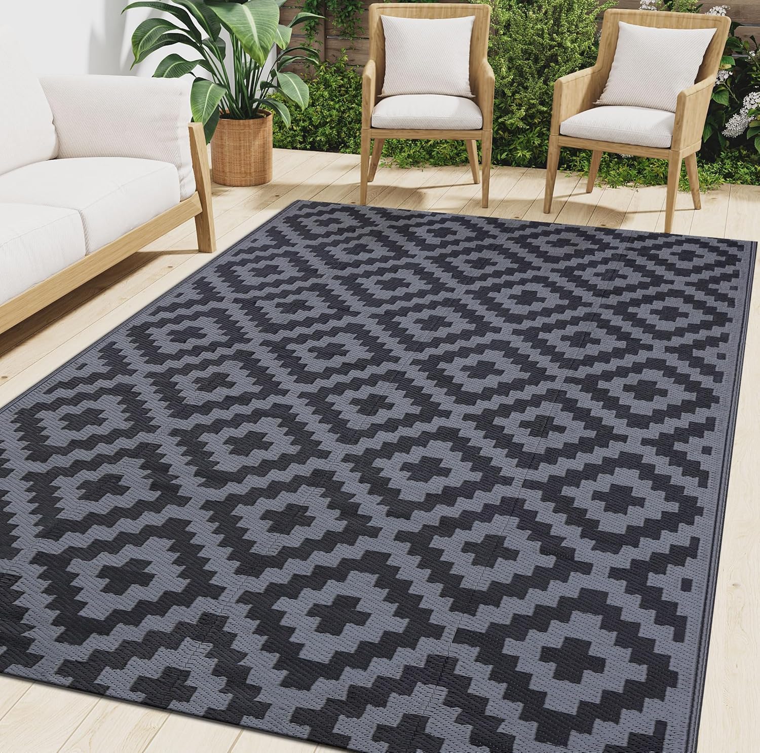 smiry Outdoor Teppich Balkon 120 x 180 cm wasserfest UV-bestaendig 180cm-360cm