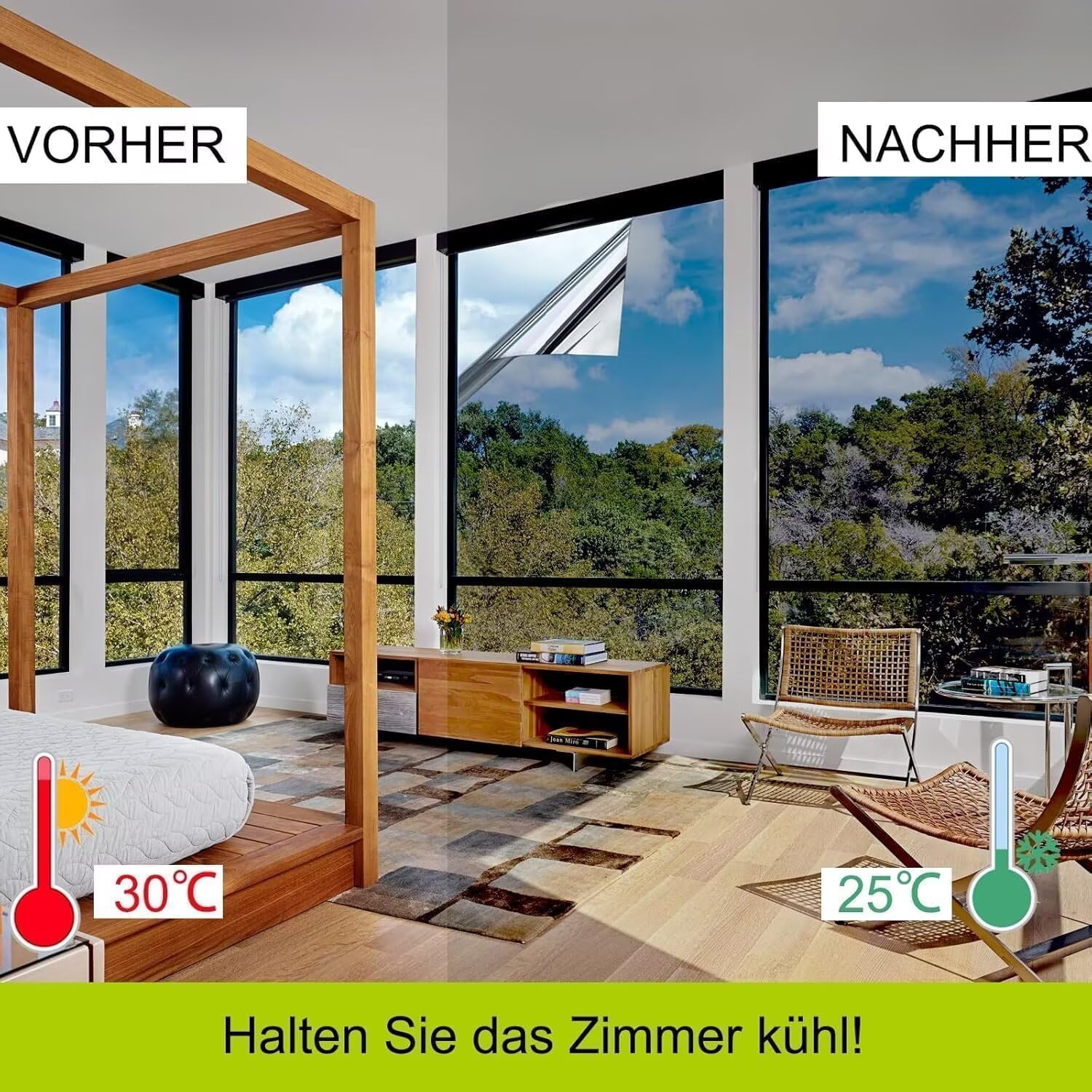 Fensterfolie Spiegelfolie 44×200 cm Silber selbstklebend UV- und Hitzeschutz