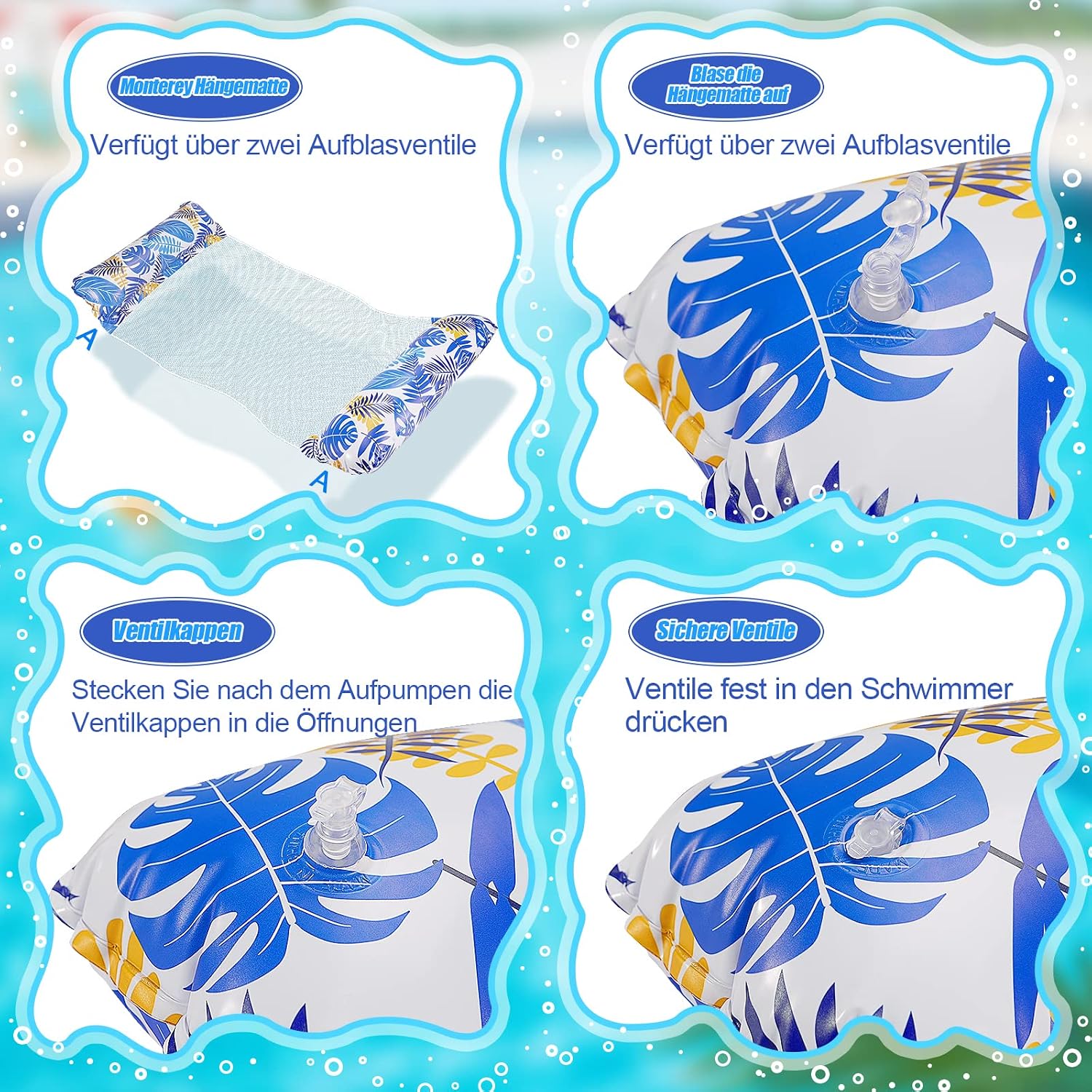 WEARXI Luftmatratze XL 4-in-1 Wasserhaengematte Pool 2er Set Zubehoer
