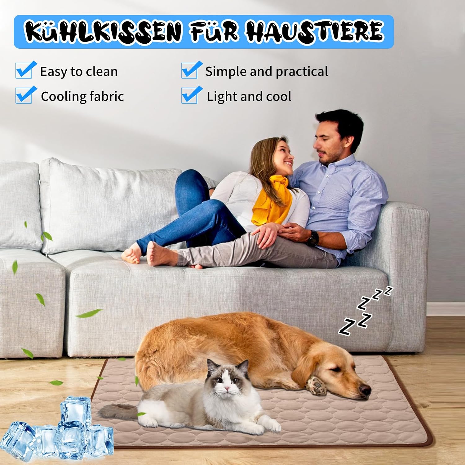 Kuehlmatte Hunde 70×55 cm blau - kuehlende Hundedecke abwischbar robust