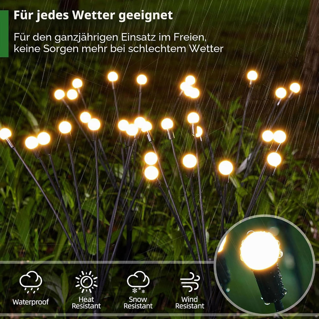 GEARLITE Firefly Solarlampen 4er Set, 32 LED Warmweiss, IP65 Gartenbeleuchtung