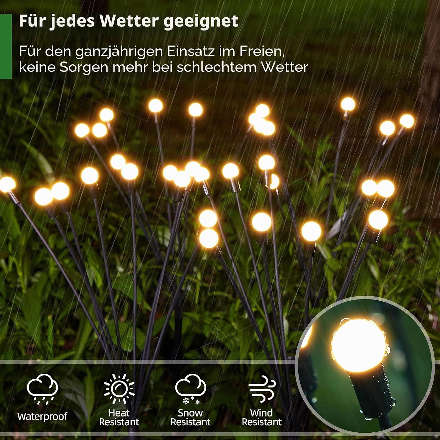 GEARLITE Firefly Solarlampen 4er Set, 32 LED Warmweiss, IP65 Gartenbeleuchtung