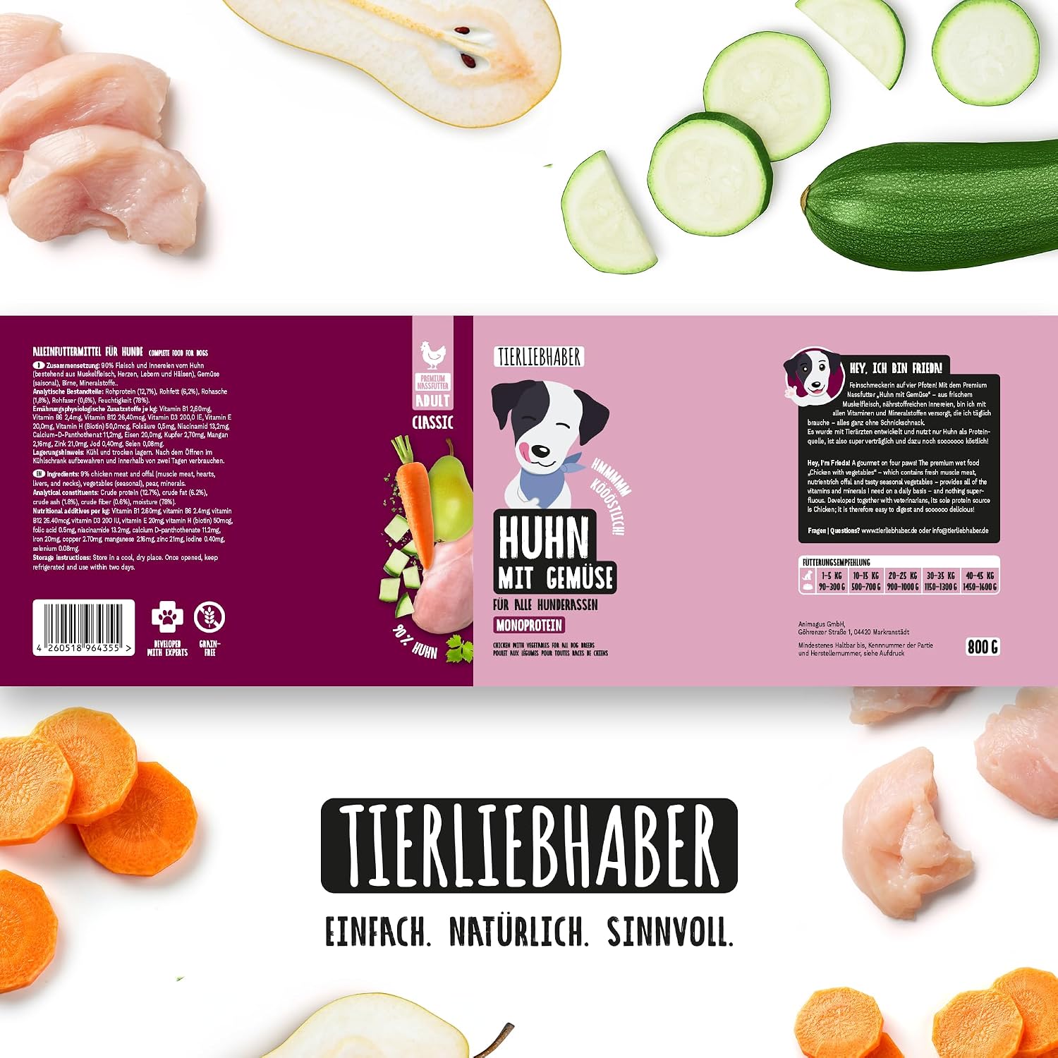 TIERLIEBHABER Nassfutter Huhn mit Gemuese 90% Fleisch Dose