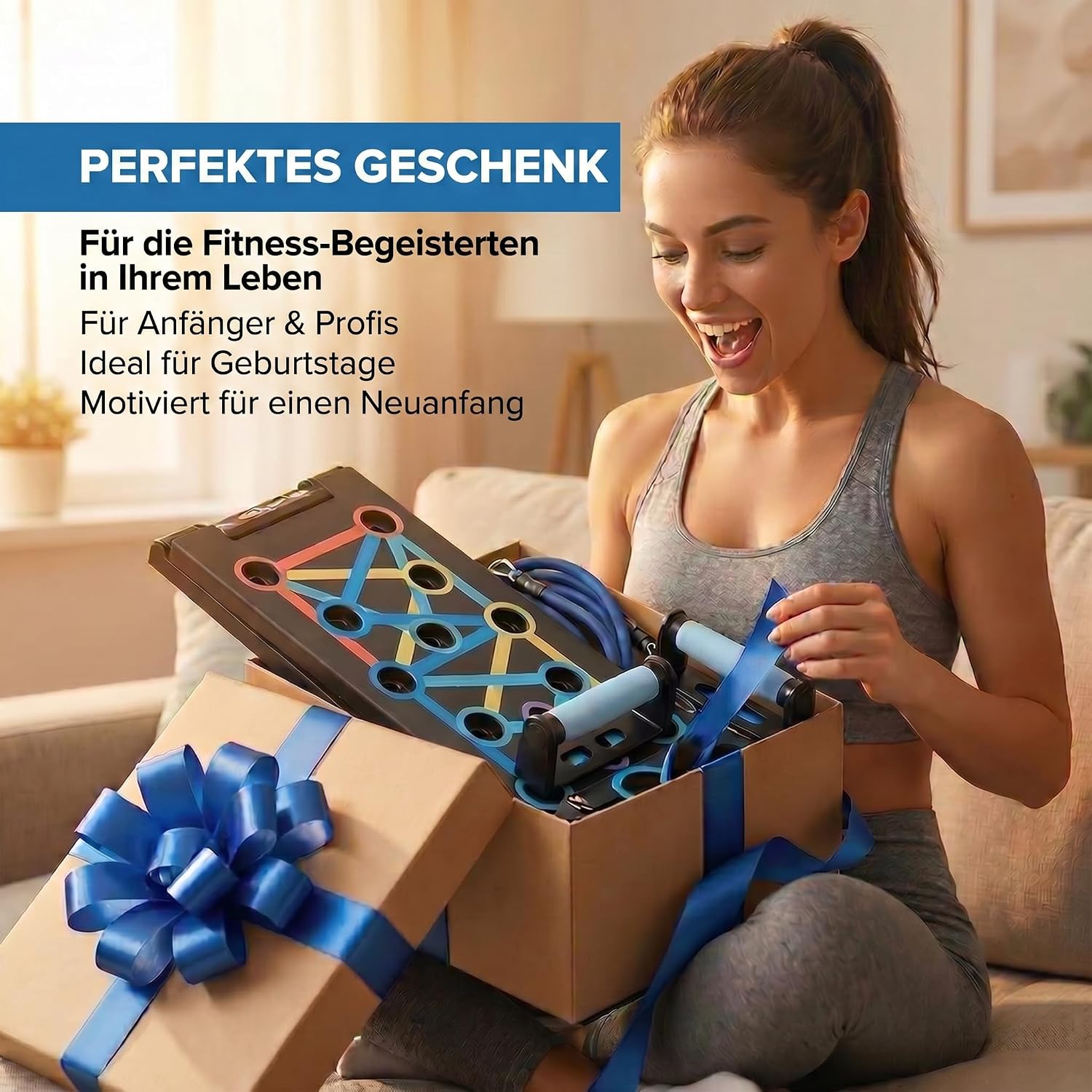 Body & Mind Push-Up Liegestuetz-Brett faltbar mit Griffen, Trainingsbaendern, E-Bo