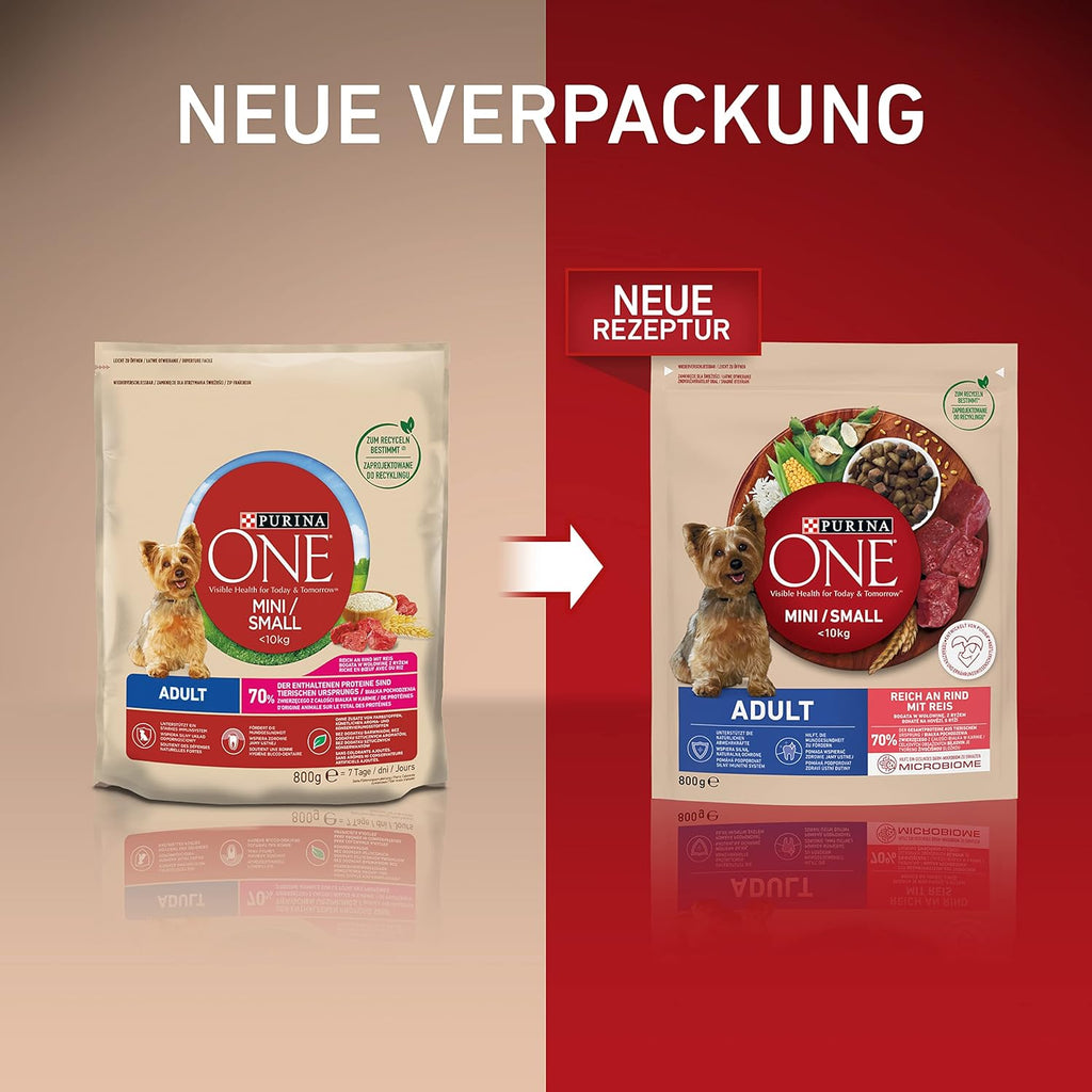 Purina ONE Mini/Small Adult Trockenfutter Rind & Reis 8 x verschiedene Sort